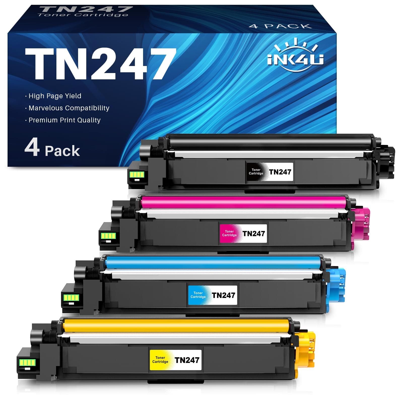 INK4U TN247 Cartucho de Toner Compatible para Brother DCP-L3550CDW MFC-L3750CDW L3770CDW L3710CW DCP-L3510CDW HL-L3210CW (4 Toner)