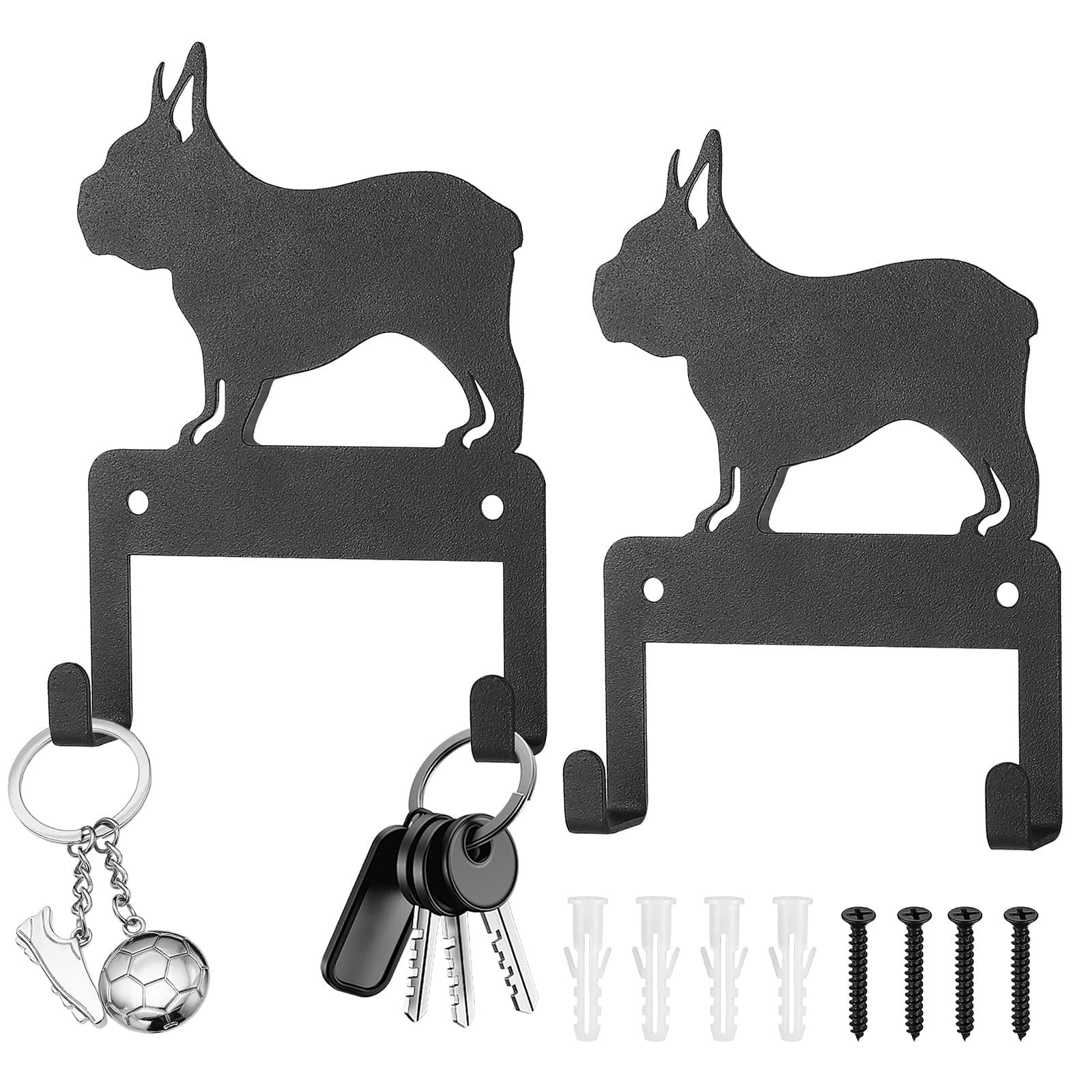 2 STK Schlüsselbrett Schlüsselhaken, Schlüsselhalter Wand, Schlüsselbrett Schwarz Key Holder Ohne Bohren Selbstklebende Schlüsselboard mit 2 Haken für Flur Schlafzimmer Aufbewahrung(Bulldogge)