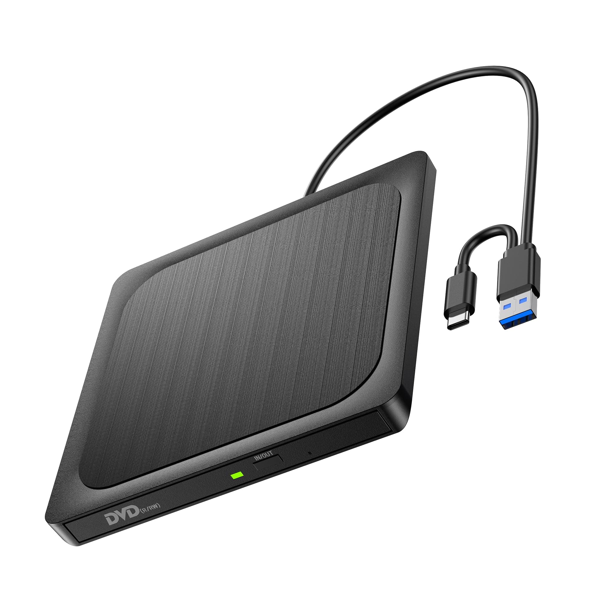 Lector DVD Externo con Acabado de Metal Cepillado USB 3.0 - Grabador CD/DVD±RW, Mac y Windows PC, Lector/Grabador DVD ROM Compatible con Portátiles, Escritorio, Mac, Windows 11/10/8/7 (Ultra-Slim)