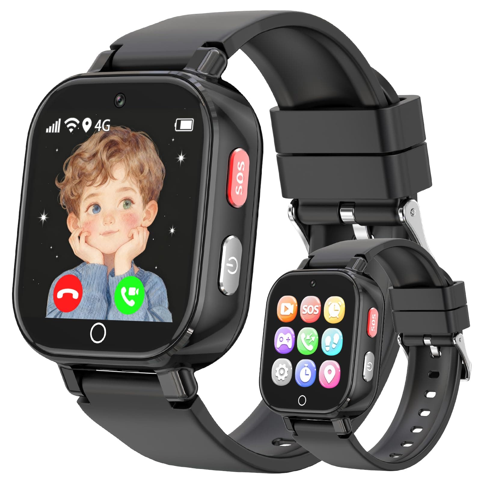 Reloj Inteligente Niño 4G Llamadas, Smartwatch Niños con GPS Telefono Videollamada SOS Chat de Voz Modo Clase Cámara Cronómetro Podómetro Calculadora, Reloj Infantil Niño Niña de 4 a 12 Años, Negro