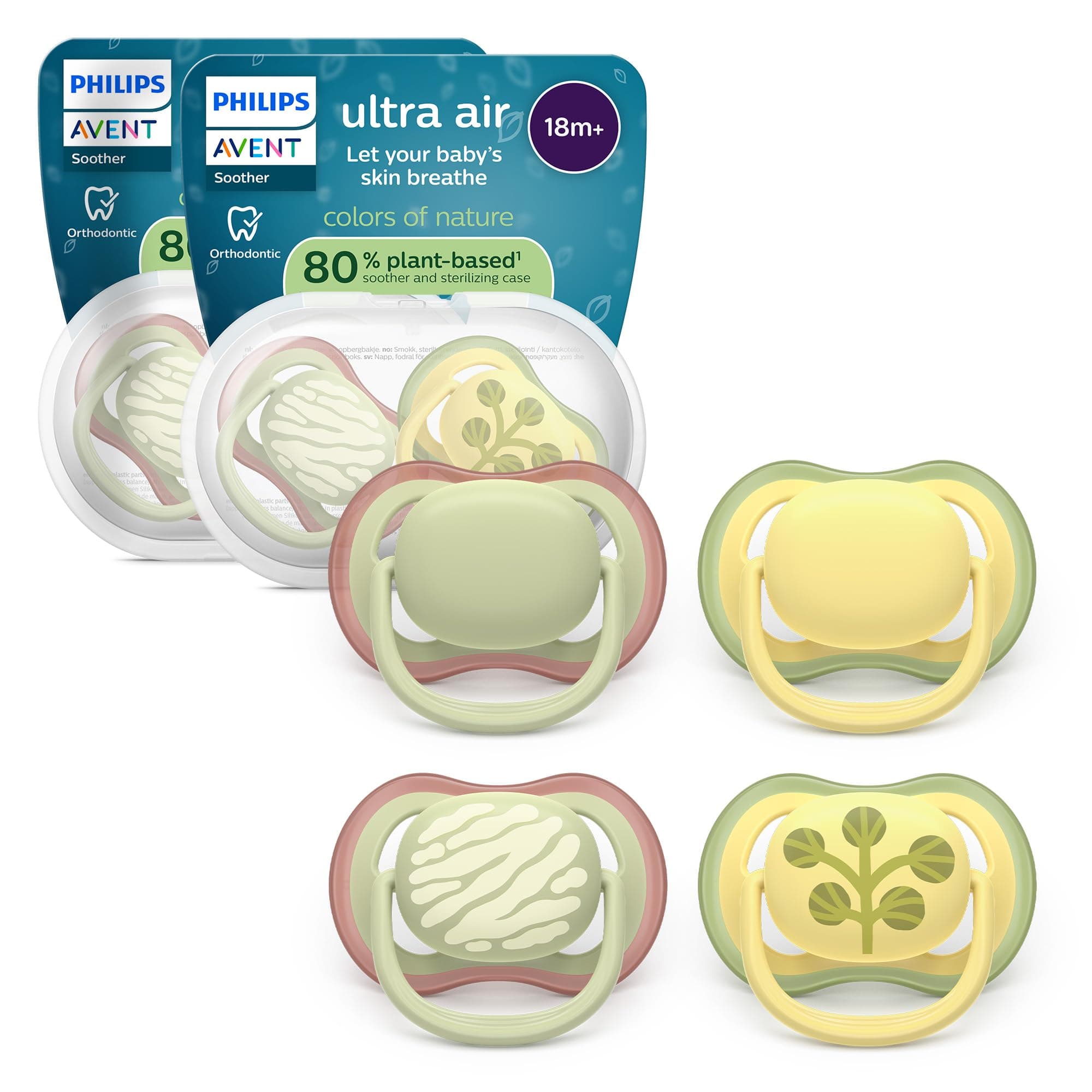Philips Avent Ultra Start Ciuccio - Design ortodontico, per neonati dai 18 mesi in su, tettarella simmetrica in morbido silicone, senza BPA, confezione da 4, SCF349/55