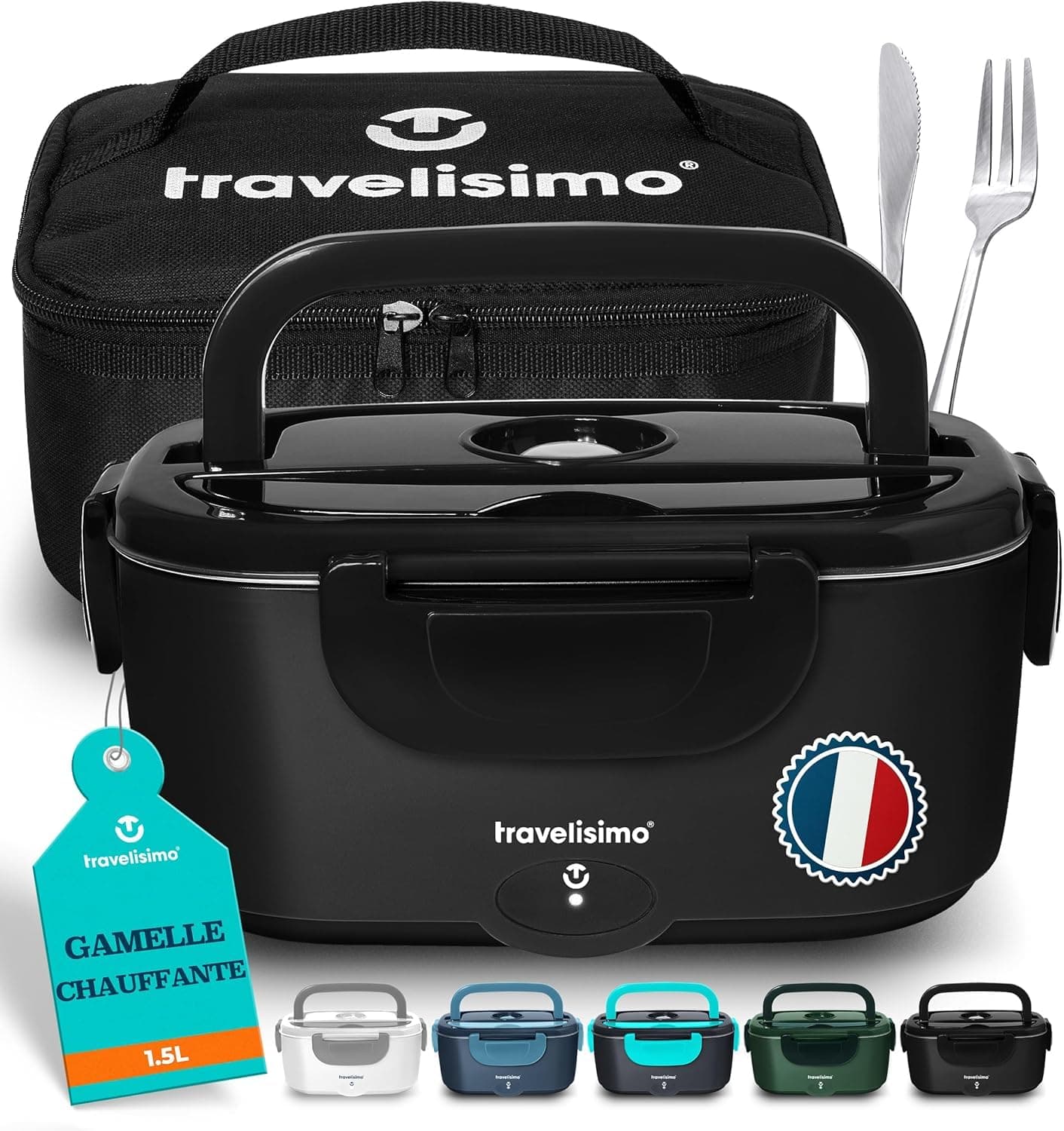 TRAVELISIMO Gamelle Chauffante 100W Lunch Box Chauffante 1,5L Boite Alimentaire Chauffante 3 en 1 220V 24V 12V, Bento Isotherme Chaud, Acier Inoxydable, Rechauffer Repas pour Voyage et Bureau