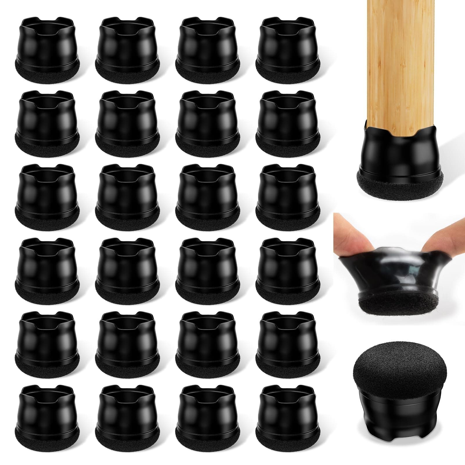 yomanta Protector Patas Sillas Silicona 24PCS，Protector Sillas Patas con Almohadillas de Fieltro,Eliminan el Ruido y los Arañazos，Circular - Mediano Negro