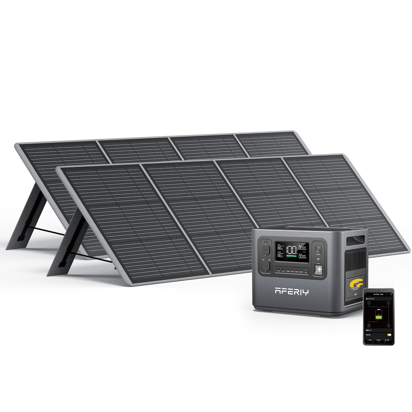 AFERIY Générateur Solaire 2400W avec 2x200W Panneau Solaire, 2048Wh Batteries LiFePO4, Sorties AC 220V-240V, Panneau Solaire Pliable avec Ports USB, IP65, pour Camping/Maison/Domicile