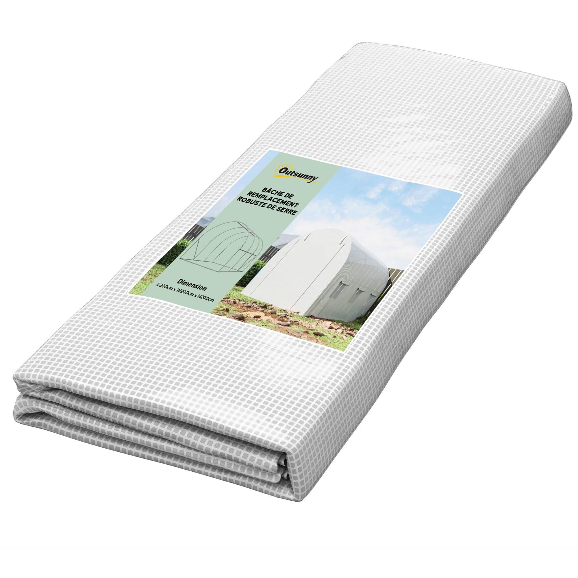 Outsunny Bâche de Rechange Serre Tunnel 6 m², bâche 3 x 2 x 2 m PE Anti-UV imperméable 6 fenêtres + Porte Enroulable zippée Blanc