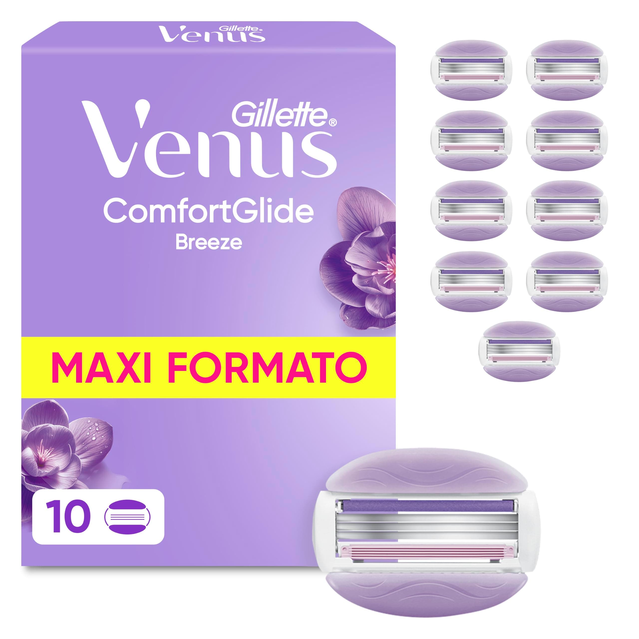 Gillette Venus Comfortglide Breeze Lamette di Ricambio, 10 Lamette da Donna di Ricambio per Rasoio Donna, per una Rasatura Liscia e Profonda Che Dura