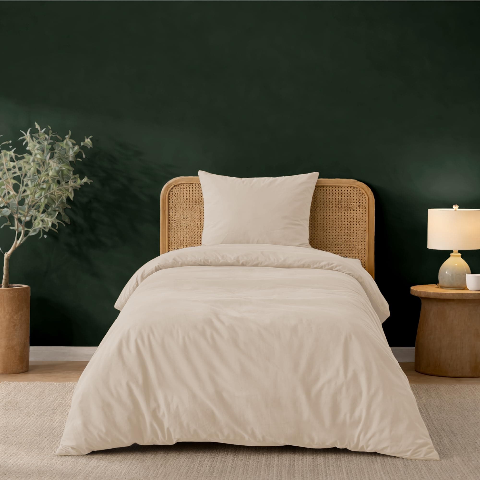 Twinzen Housse De Couette 140x200 cm avec 1 Taie Oreiller 65x65 cm, Beige - Parure de Lit 140x200 en Microfibre - Oeko-Tex