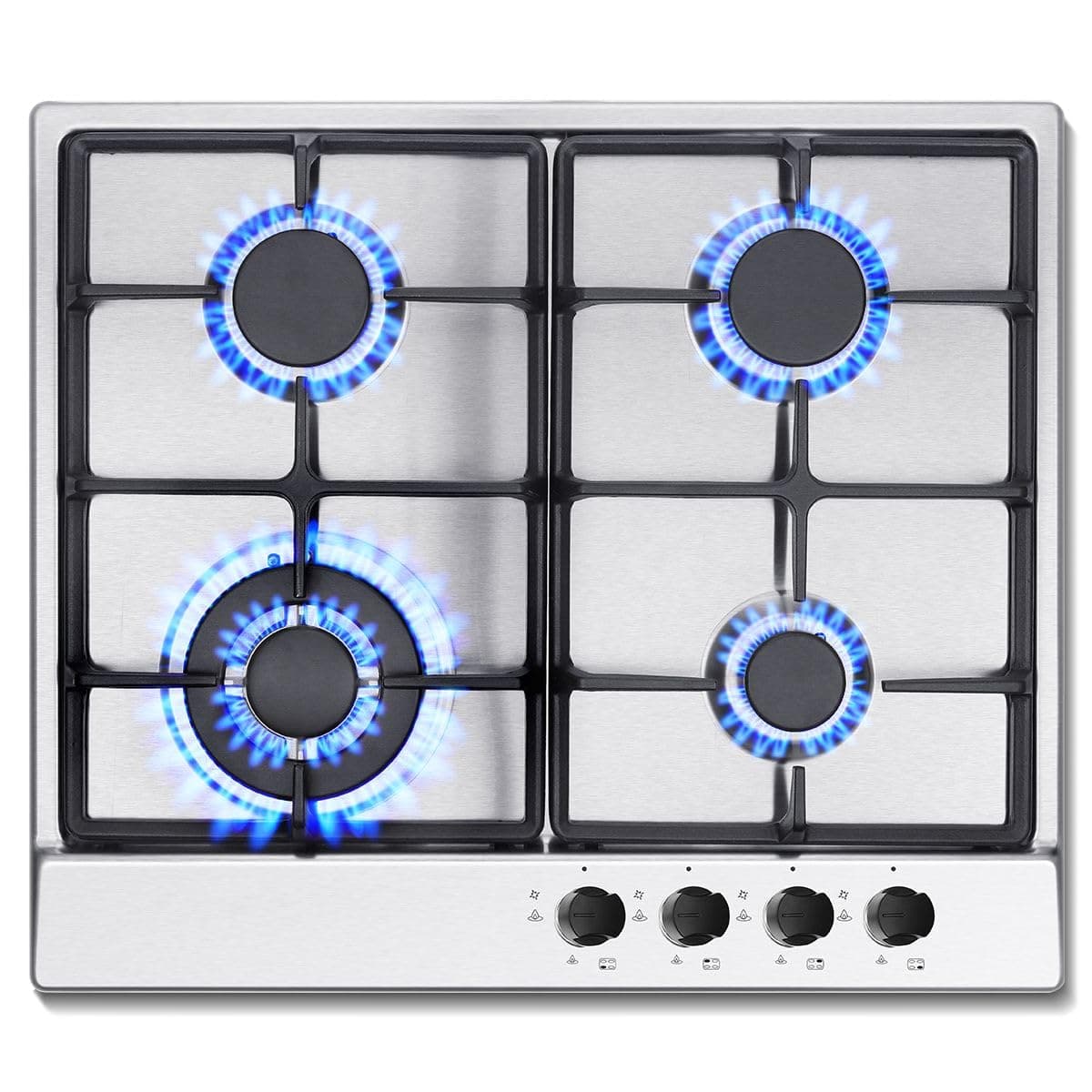 SNDOAS Piano Cottura 4 Fuochi Gas, Piano Cottura con Protezione Automatica Della Fiamma, Gas Naturale/Propano, Incorporato, Acciaio Inossidabile, 8060 W, 220-240 V