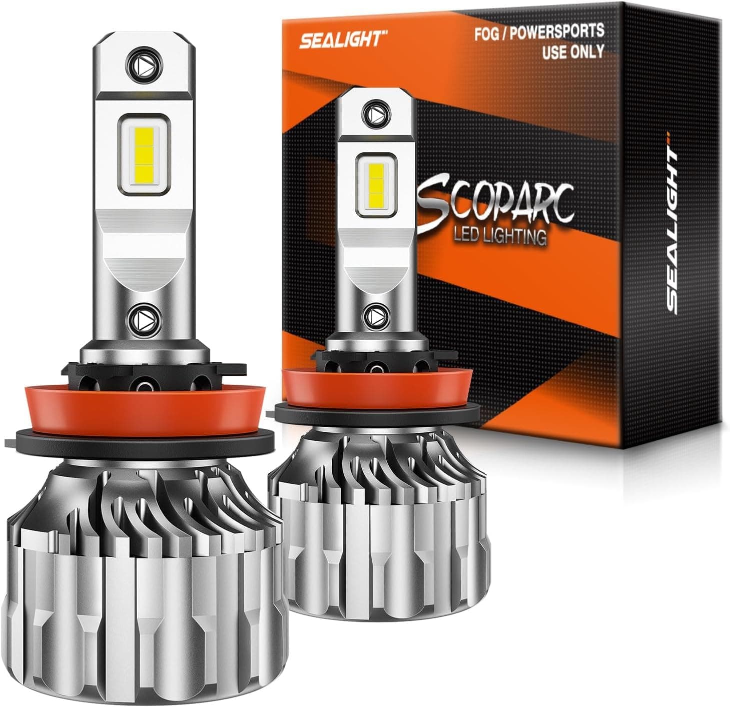 SEALIGHT 9005 LED Fog Bulb, 33000LM 800% Super Brighter, 6500K Hi/Low Beam, With 15000RPM Cooling Fan, 60000HRS+ Lifespan, Pack of 2