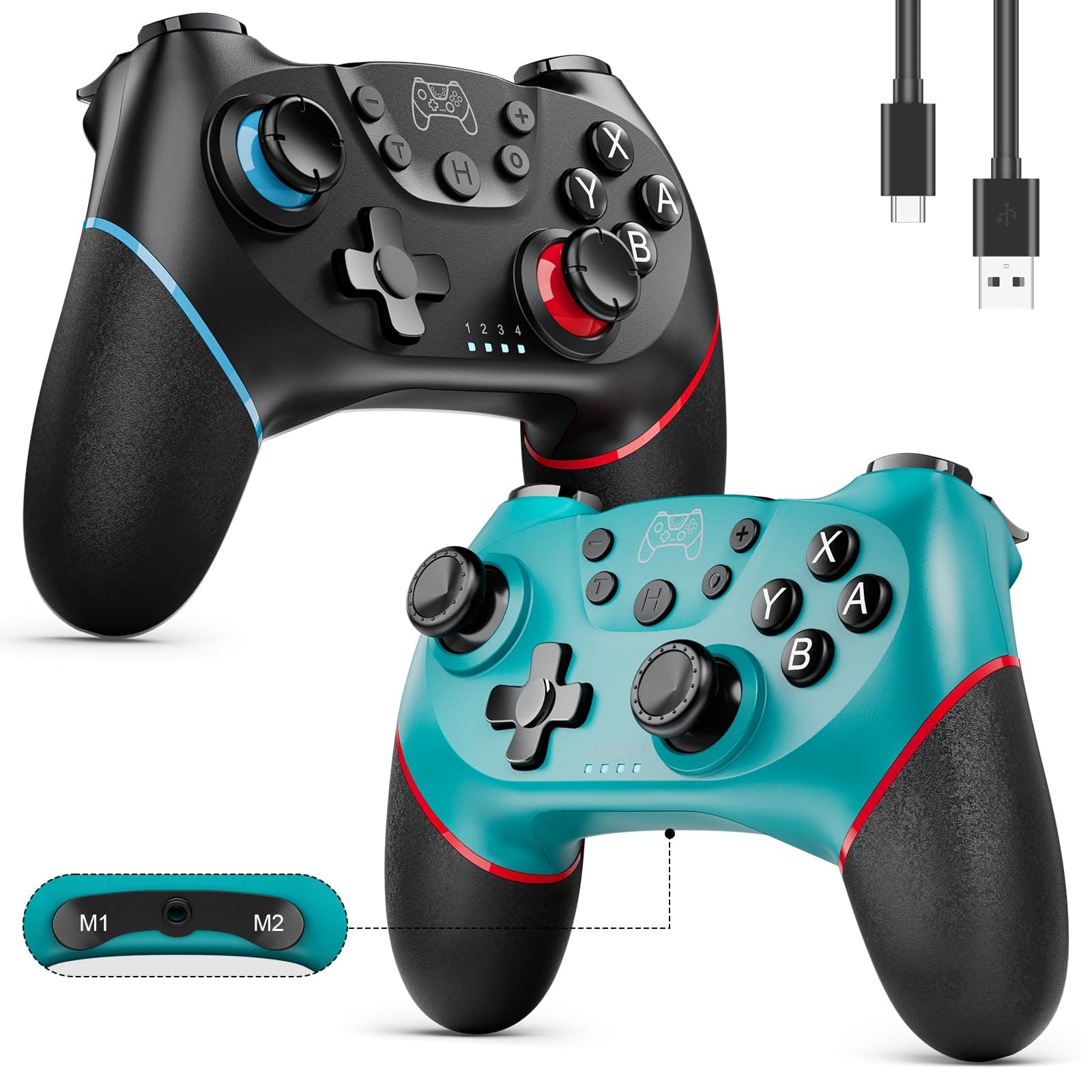 Etpark 2 Pack Controller per Switch, Bluetooth Gamepad per Switch/Switch 2/Lite/OLED, Pro Controller con Hall Joystick, Wake up, Vibrazione, Turbo, 6-Axis Gyro, Pulsante Programmabile