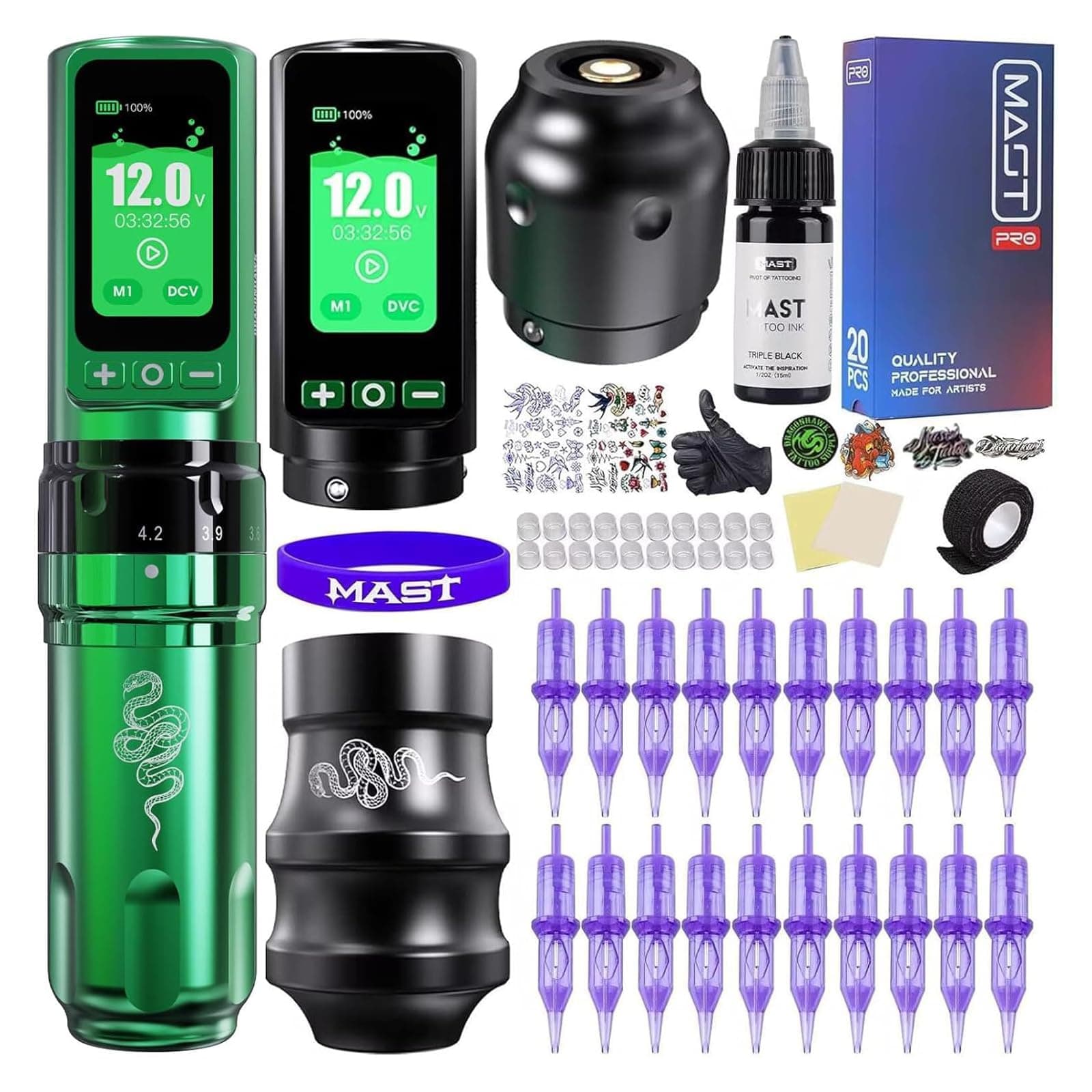 Dragonhawk Kit per Tatuaggi Fold Pro Year of Snake Edition Macchinetta Tatuaggio Senza Fili Tattoo Pen Mcore-C3, 3000mAh con 2 Batterie