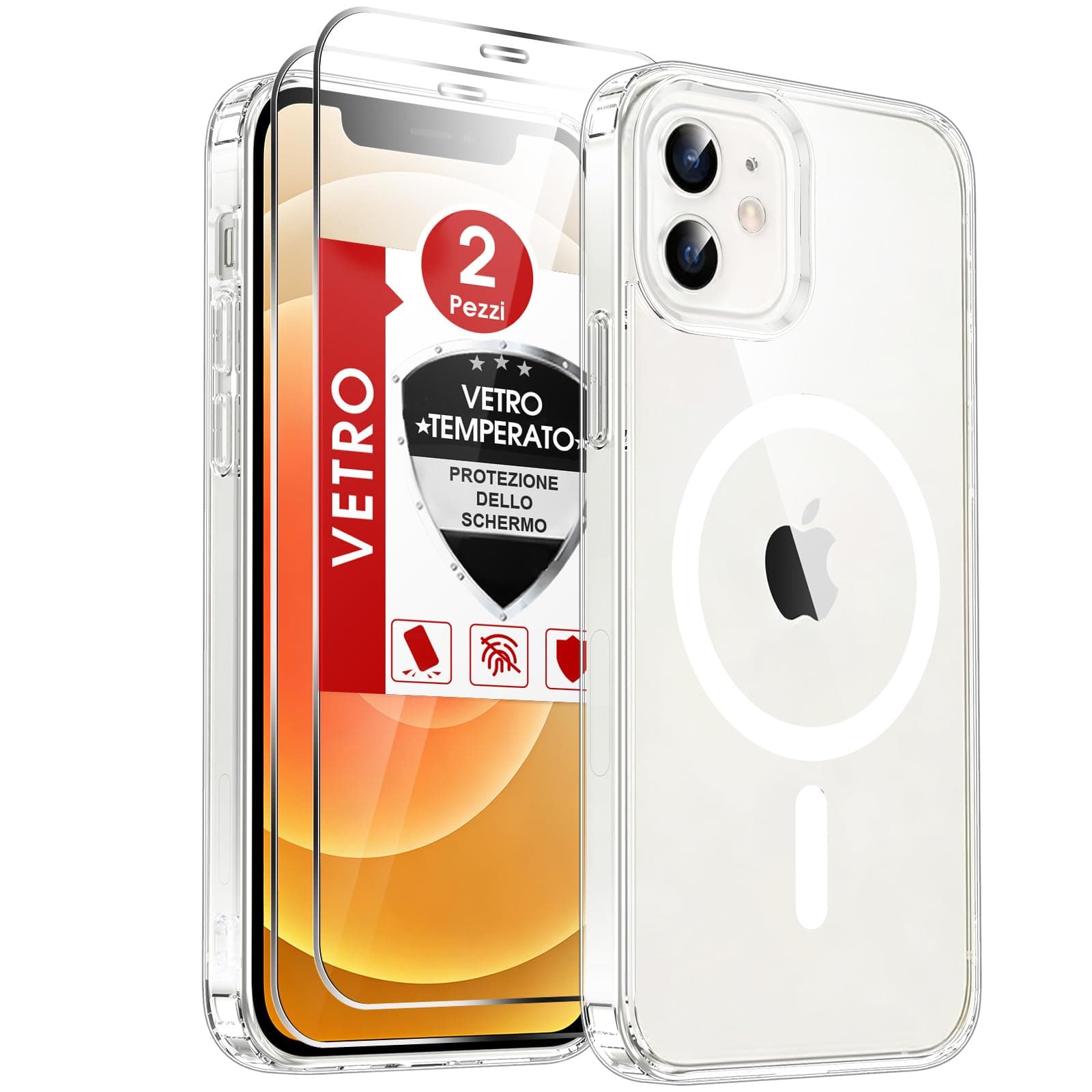 LeYi Cover Magnetica per iPhone 12/12 Pro Trasparente Custodia con 2 Vetro Temperato [Compatibile con MagSafe] Protezione Fotocamera TPU Bumper Antiurto Protettiva Originale Case per iPhone 12/12Pro