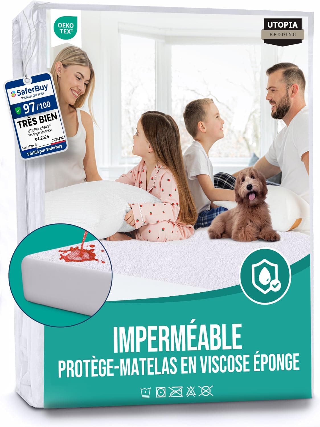 Utopia Bedding Protège Matelas 160 x 200 x 30 cm Imperméable, Viscose, Certifié Oeko-Tex, Alèse Drap Housse, Matelas Couvre, Respirant, Élastique Tout Autou