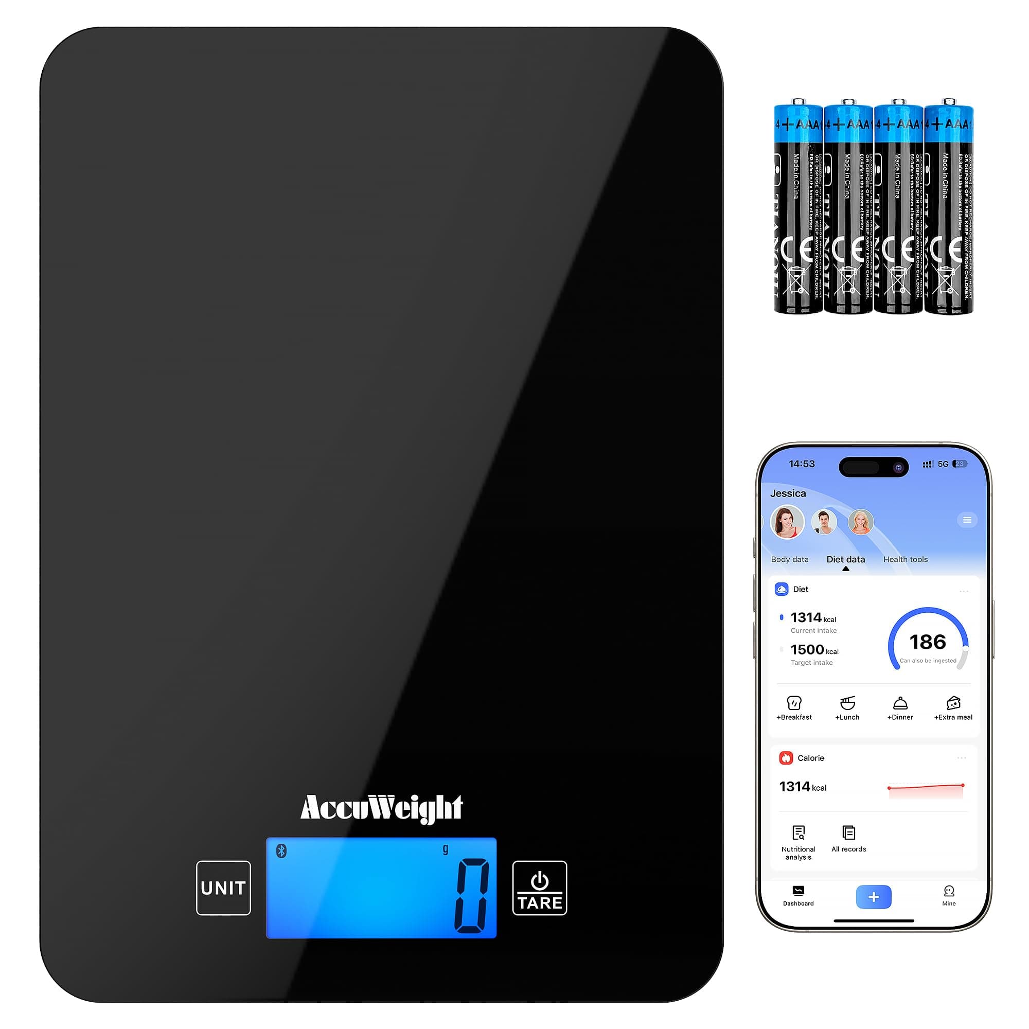 ACCUWEIGHT Bilancia da Cucina Digitale, Bilancia Bluetooth per Keto, Macro, Calorie e Perdita di Peso, Bilancia da Cucina con App per Smartphone, Bilancia da Alimenti per Cottura e Caffè, CK780