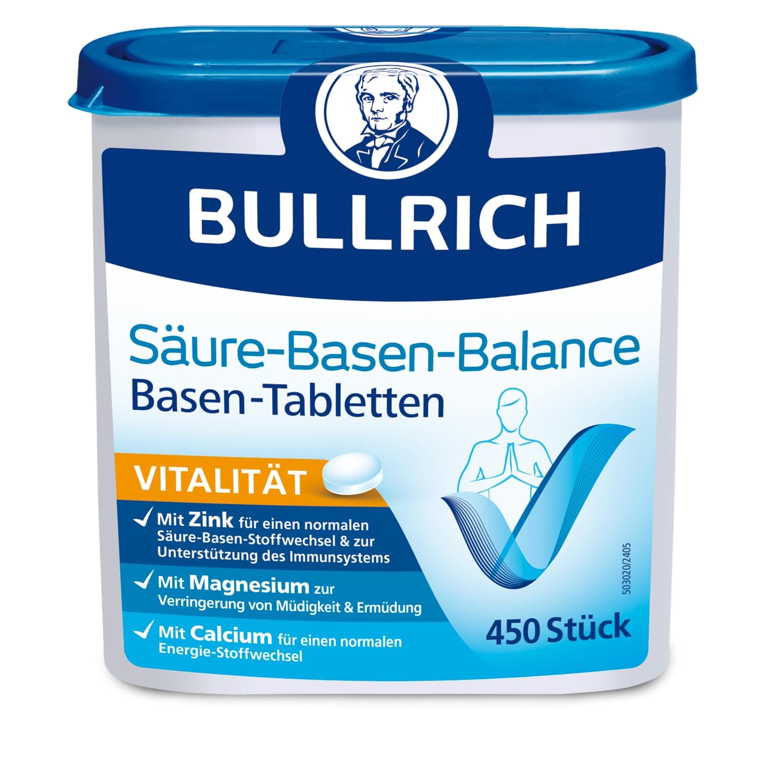 Bullrich Säure-Basen-Balance Basentabletten 450 Stück | Mit Zink für einen ausgeglichenen Säure-Basen-Haushalt | Vegan