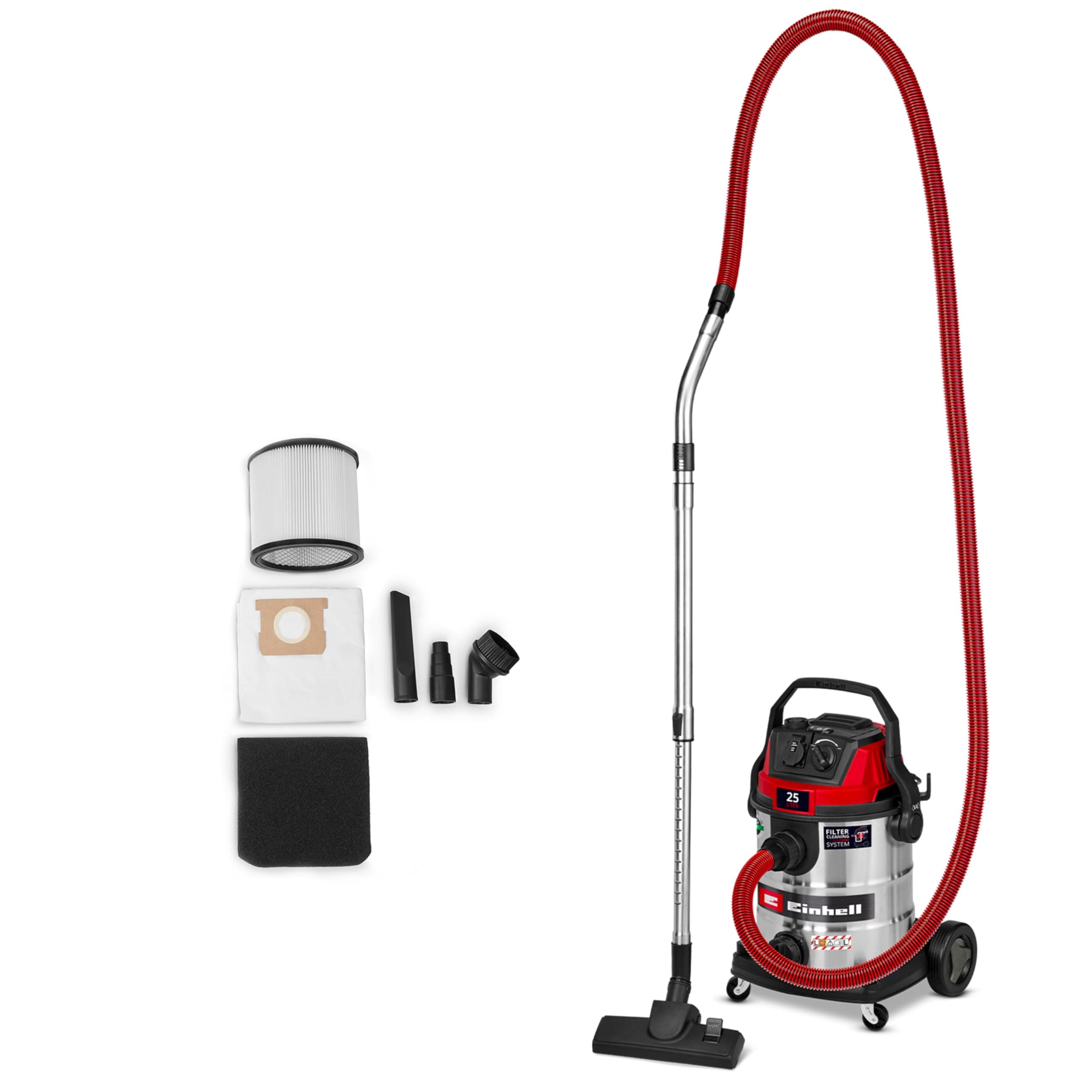 Einhell Aspirateur eaux et poussières TC-VC 2580 SACL (1 100 W, capacité d’asp. 200 mbar, cuve 25 l, Classe de Filtration L, Filtre HEPA, Nettoyage du Filtre, Prise asservie, avec Accessoires)