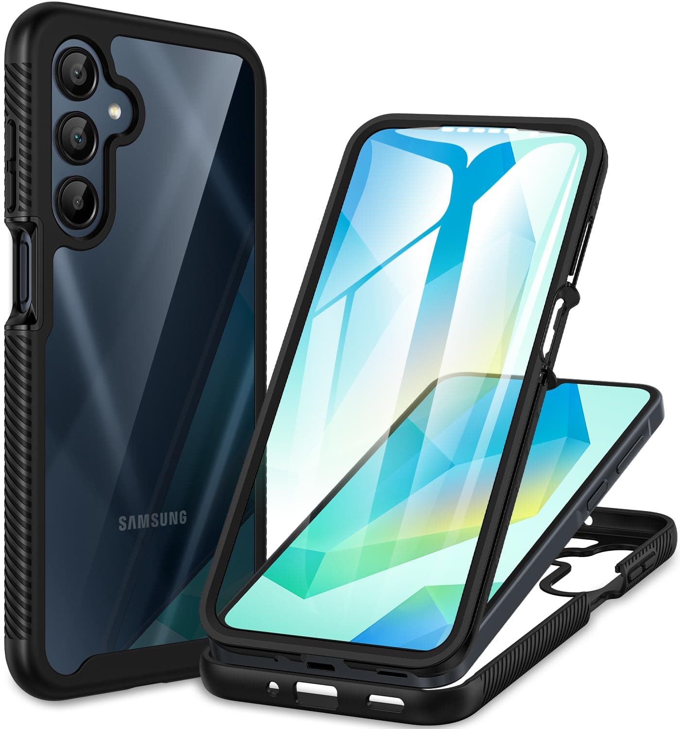 CENHUFO Coque Samsung A16 4G/5G / A17 4G/5G / A26 5G, Antichoc Housse avec Protection d'écran, 360° Téléphone Etui Transparent Case Intégrale Coque pour Samsung Galaxy A16 A17 4G/5G / A26 5G - Noir