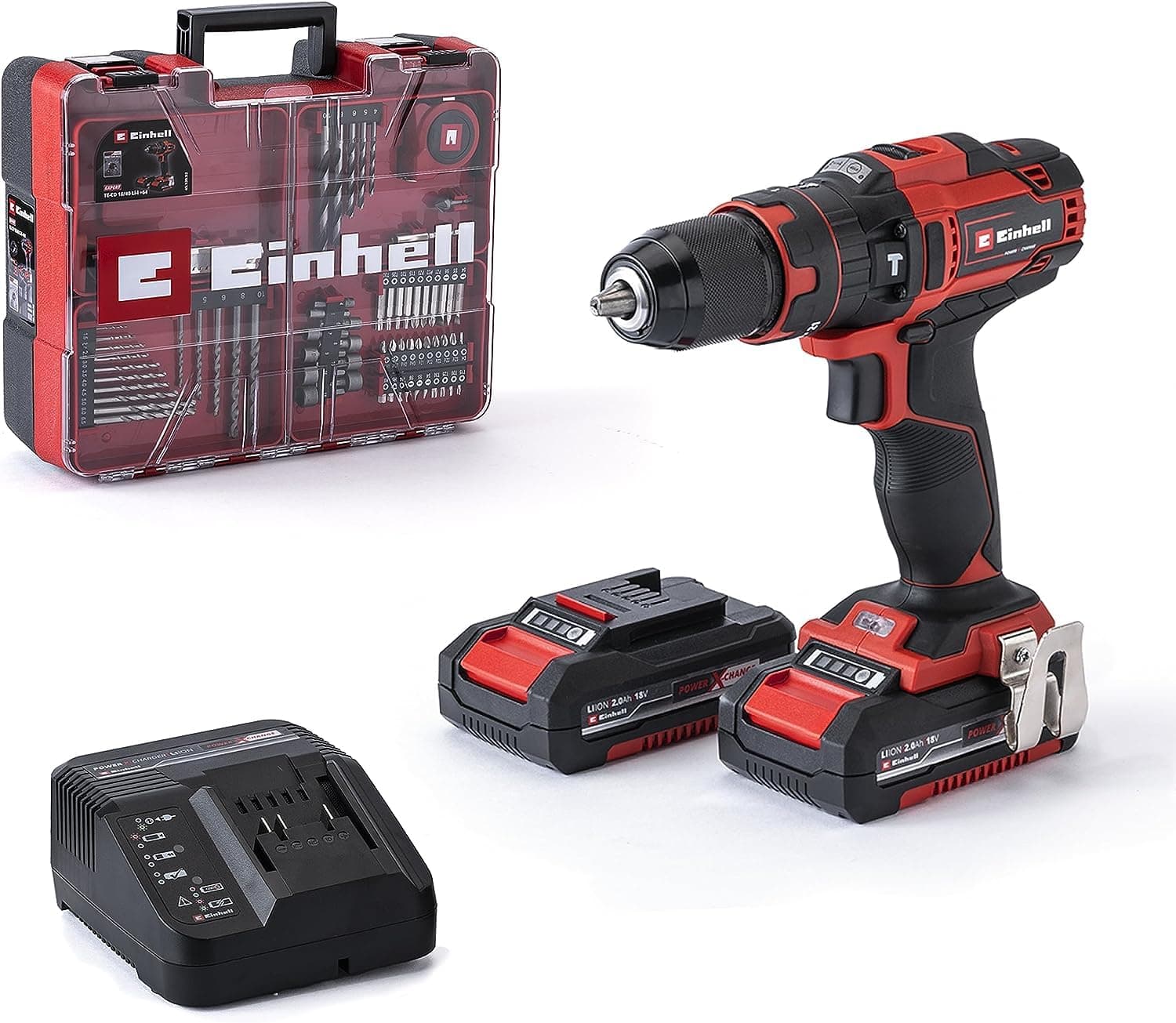 Einhell Set trap. percuss. batt. TE-CD 18/40 Li-i +64 (2x2,0 Ah) PXC (ioni di litio, 18 V, 40 Nm, sist. elettr. regolaz. giri, trasmis. 2 vel., max. 24.000 min-1, con batterie, caricabat. e accessori)