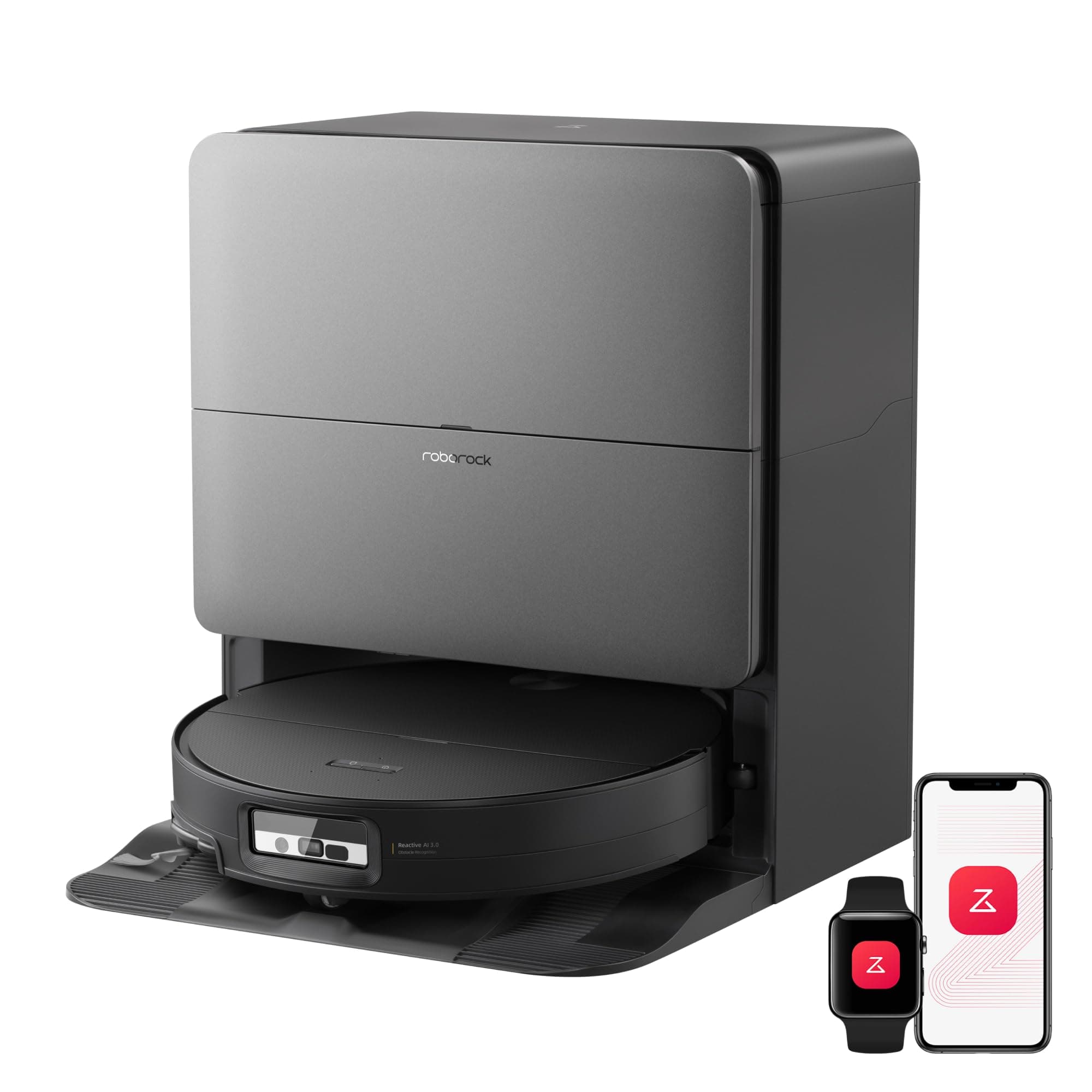 roborock Saros 20 Sonic Aspirateur Robot Laveur avec 36.000 Pa, Lavage de Serpillière VibraRise 5.0, Évite 300+ Obstacles, Doubles Anti-Enchevêtrement, 7,95 cm Mince, Nouvelle Station RockDock, Noir
