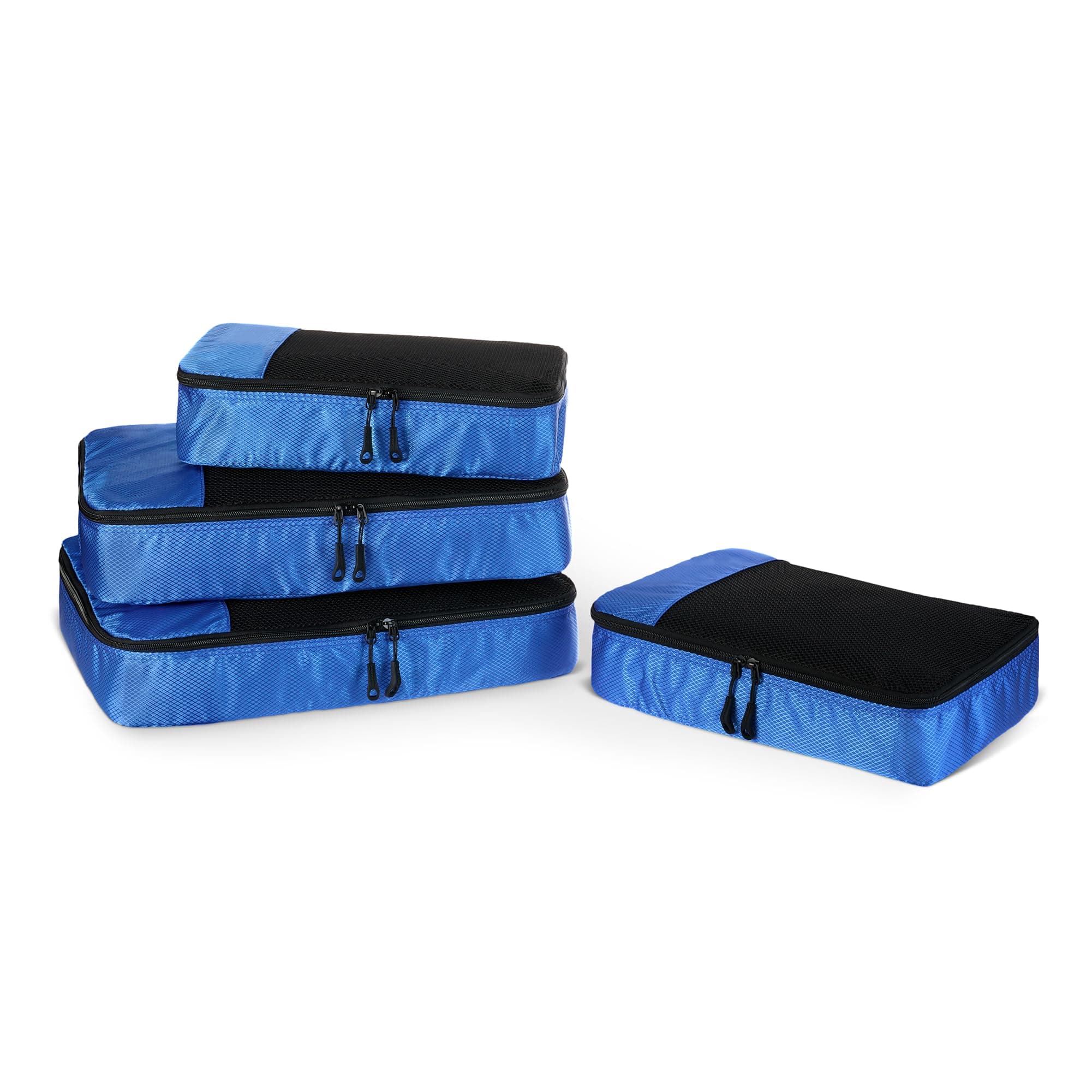 Amazon Essentials, Set di 4 Packing Cube, Accessori da Viaggio, Organizer per Bagagli con Doppia Cerniera, Parte Superiore in Rete, Poliestere, 2 Medium/2 Large, Blu (in Precedenza Amazon Basics)