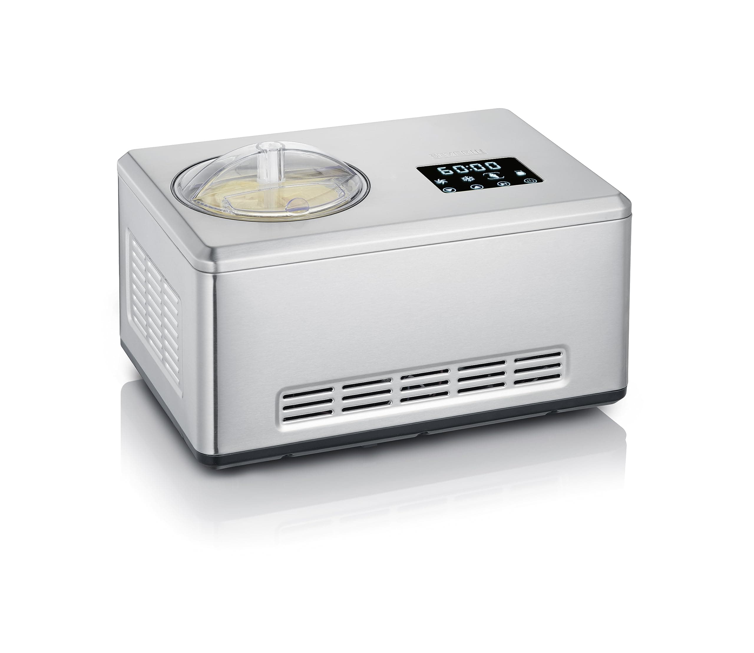 SEVERIN Gelatiera 2in1 con Funzione Yogurt, Macchina per Gelato con Compressore per Sorbetto e Frozen Yogurt, Funzione Caldo e Freddo, Acciaio Inox Satinato - EZ 7405