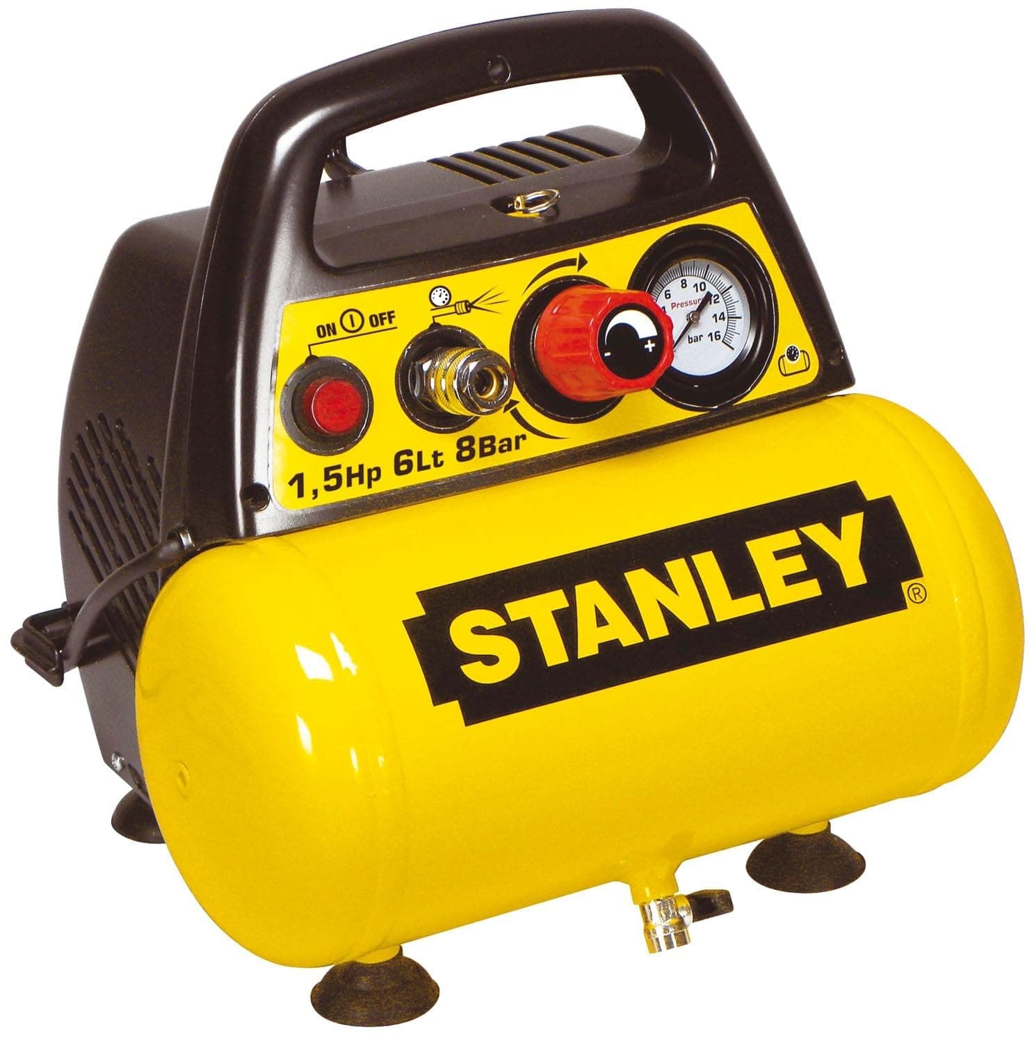STANLEY D 200 Compressore 6 Lt 1,5Hp, Pressione Max 8 Bar/116 Ps, Rumorosità 97 Db, ‎38 x 38 x 35 cm, 9 Kg