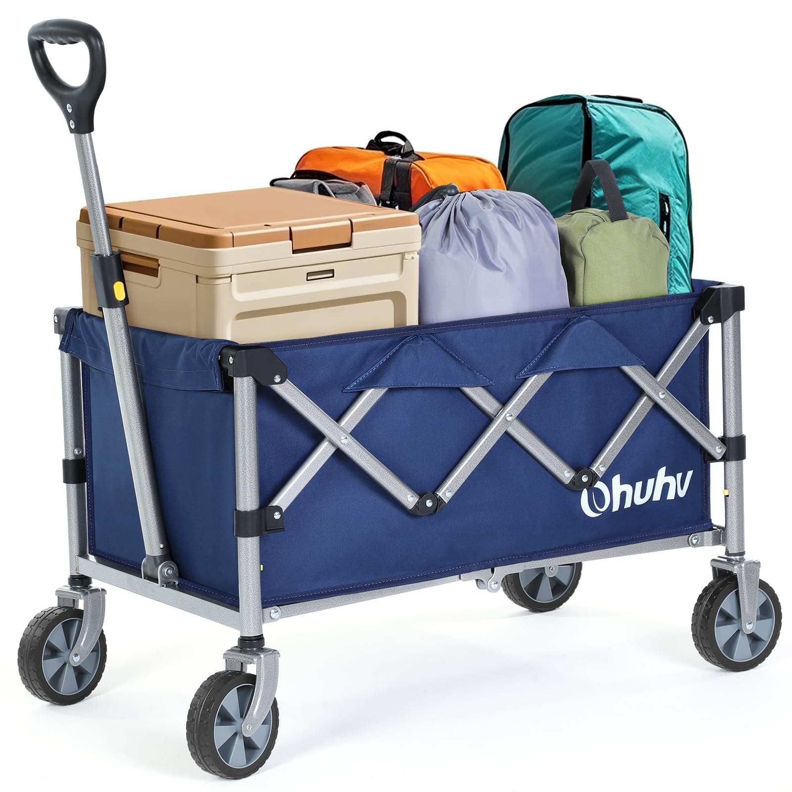Ohuhu Bollerwagen Faltbar Handwagen mit Verstellbarem Griff für All-Terrain, 85L/150kg Belastbarkeit Strandwagen Gartenwagen Gerätewagen mit Seitentasche für Garten Camping Einkaufen