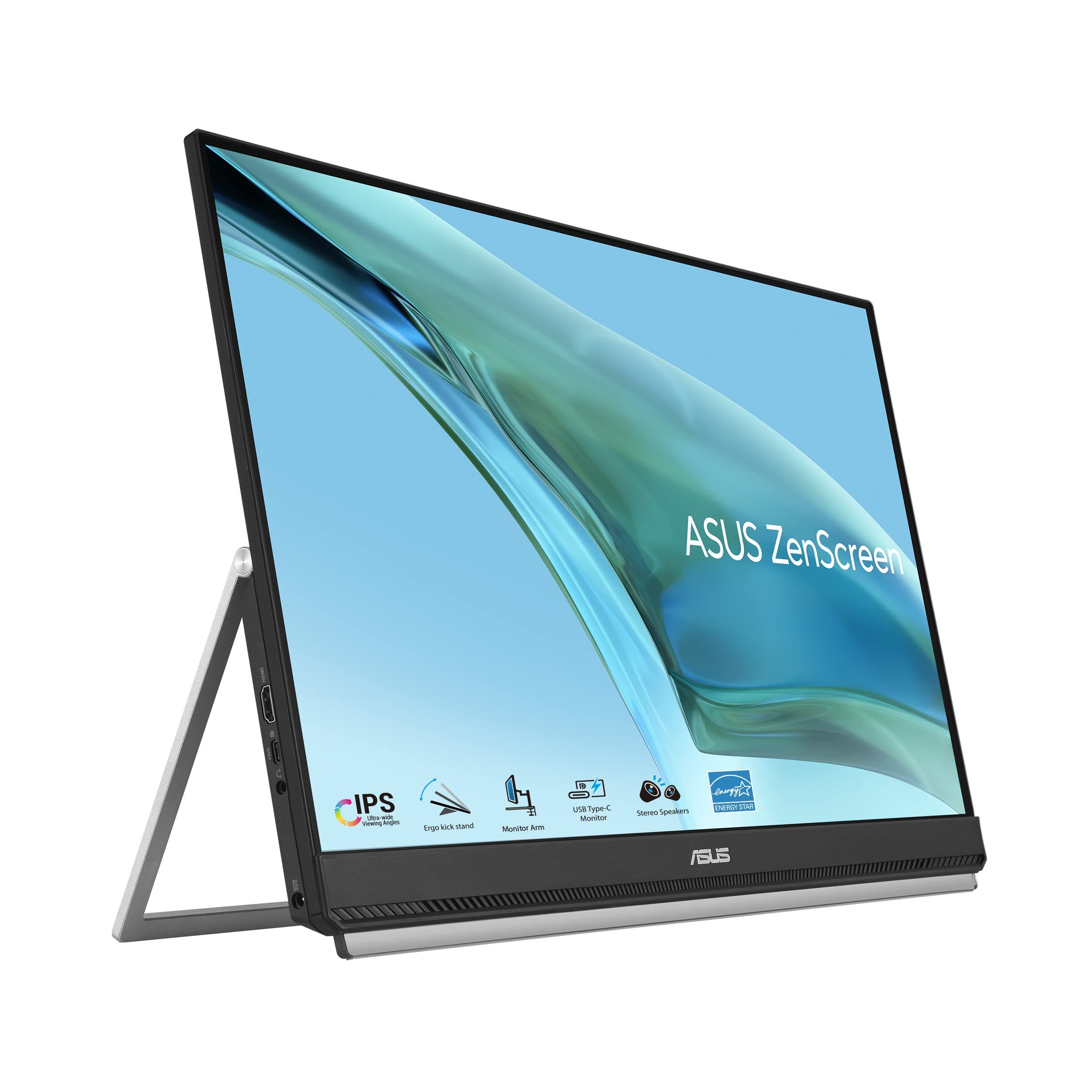 ASUS ZenScreen MB249C - Monitor portátil de 23,8" FHD (1920 x 1080), sin Marco, IPS, antirreflejos, USB-C, Altavoces, peana, Abrazadera en C, Gancho para separadores, sostenibilidad ecológica