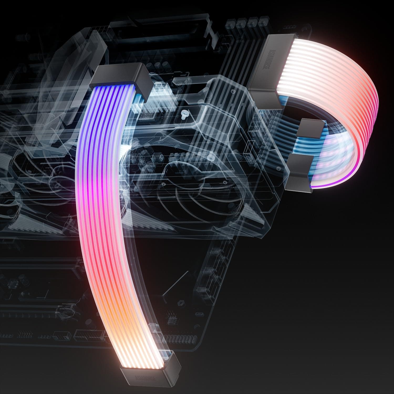 AsiaHorse Aurora-CO Fundas para Cables ARGB [Solo Funda - NO Incluye Cable/Controlador], Cubierta ARGB Suave para Cables de Fuente Existentes 24-Pin / 2 * 8-Pin / 12+4-Pin, 5V 3-Pin Sync