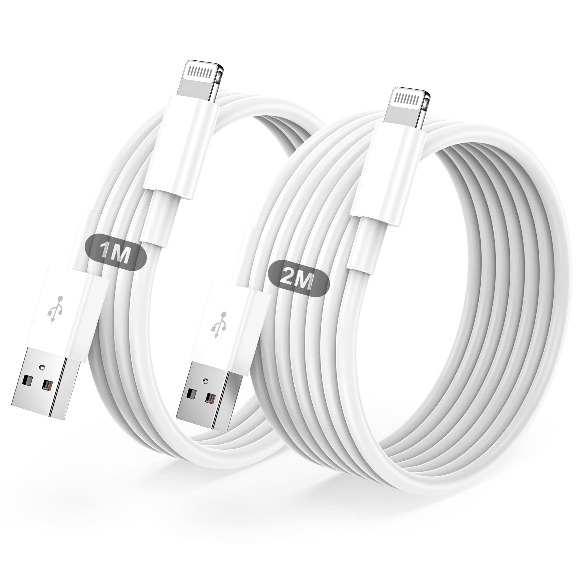 BSTOEM Cable iPhone, Câble Chargeur iphone 1M+2M Certifié MFi Cable pour Lightning USB Charge Rapide pour iPhone 14/13/12/11/Pro Max/Pro/XS/XR/X/8/7/6/6s/5/SE, pour iPad- Blanc