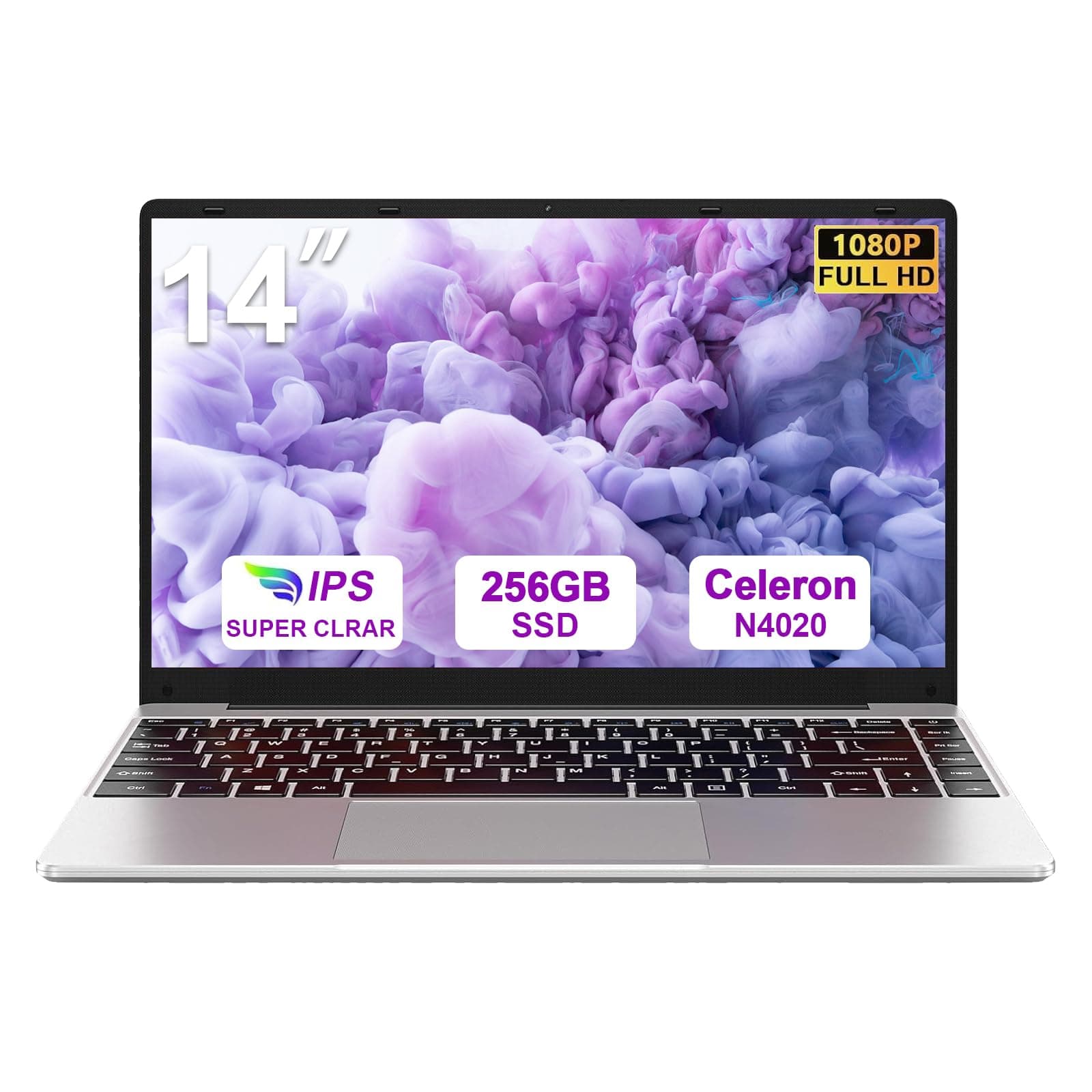 bvate PC Portatile 14 Pollici Laptop Win 11 256 GB ROM Celeron N4020 2.4G+5G WiFi upto 2.8 GHz Supporta l'espansione SSD 1TB 4.2 USB HDMI Tastiera Italiana Membrana Mouse Senza Fili-Argento-2