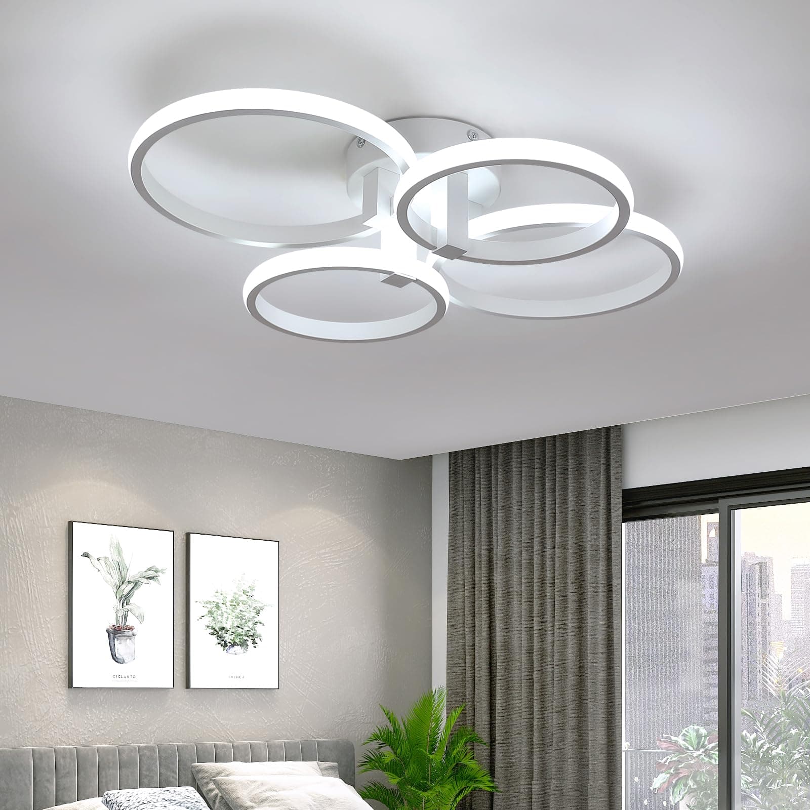 DELIPOP Plafoniera LED Soffitto, 56W 6300LM Lampada da Soffitto Moderna Rotonda, Bianco Lampadario Camera da Letto per Cucina, Soggiorno, Studio, Ufficio, Bianco Freddo 6500K, 57.5cm