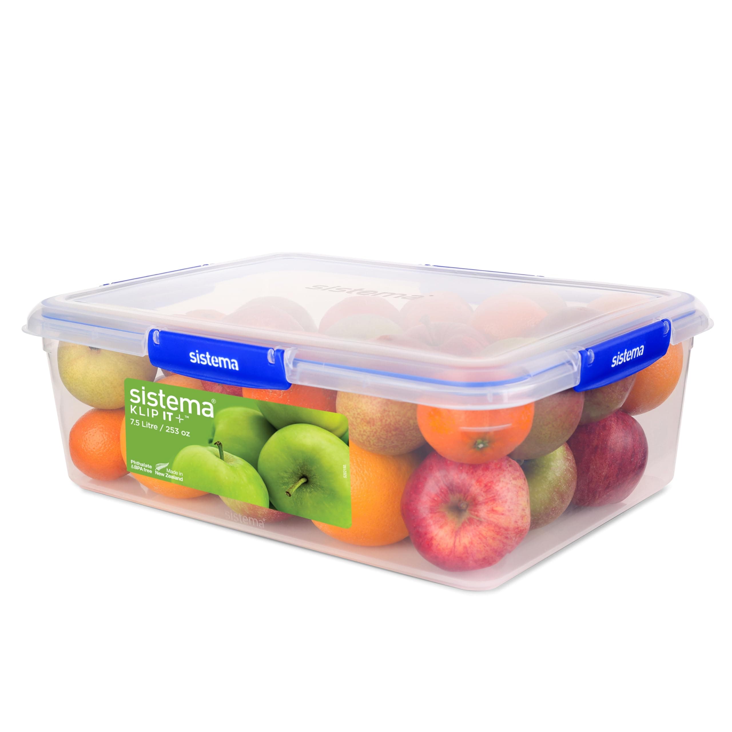 Sistema KLIP IT PLUS Frischhaltedose | 7,5 l rechteckig | stapelbare und luftdichte Vorratsdose mit Deckel | geeignet für Kühl-/Gefrierschrank | BPA-freier Kunststoff | blaue Clips