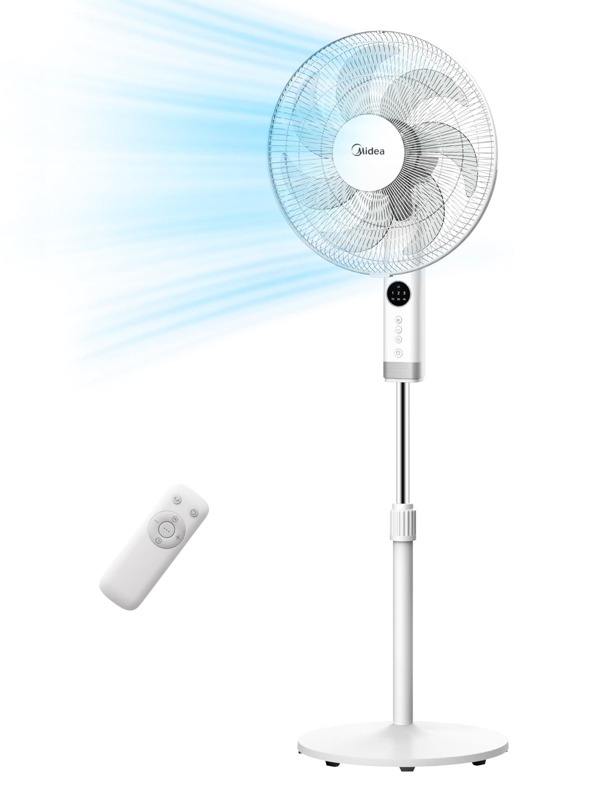 Midea MFS400R0APW Ventilatore a Piantana 50W Ventilatore Silenzioso con Display LED Telecomando Ventola a 7 Pale Oscillazione Grande 8H Timer 3 Livelli di Velocità