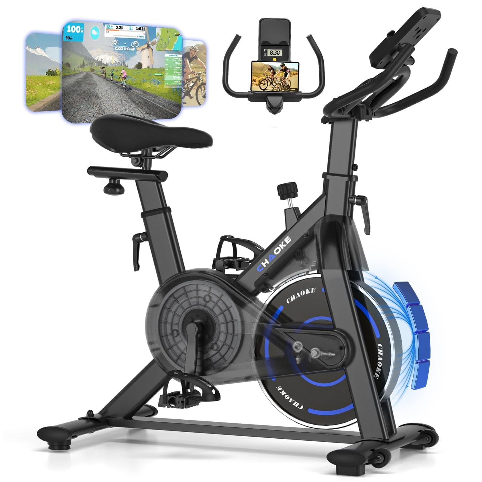 CHAOKE Cyclette da Casa con App, Cyclette per Casa Magnetoresistanza ultra Silenziosa 10dB, con Applicazione, Sedile Morbido e Traspirante e Schermo LCD, Peso Massimo di 150KG Cyclette Professionale