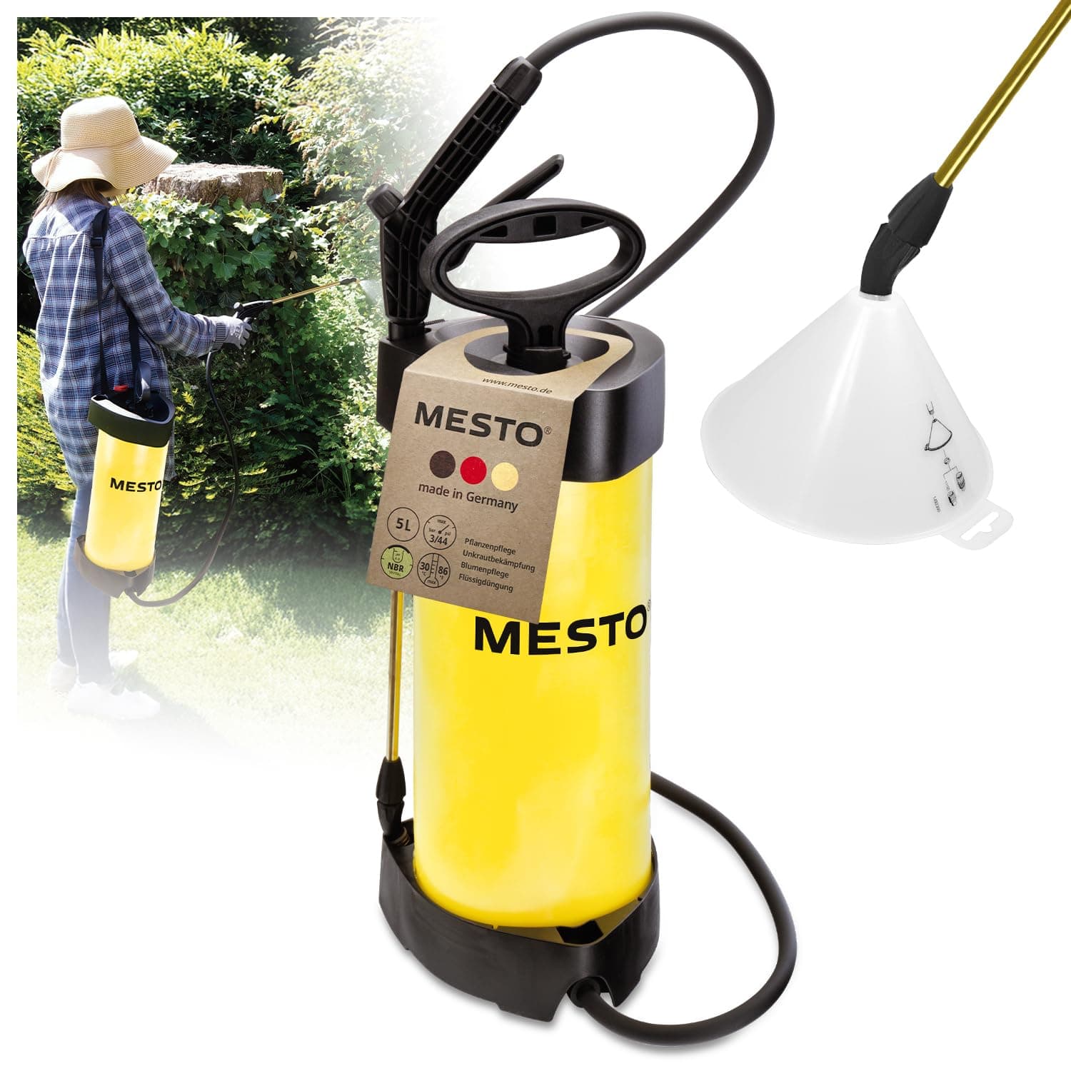 Mesto FLORI M Drucksprühgerät 5L SET inkl. Spritzschirm rund | Drucksprüher 3 Bar | Sprühflasche für Haus & Garten | Pumpsprühflasche für Pflanzen | Unkrautvernichter & Pflanzenschutz