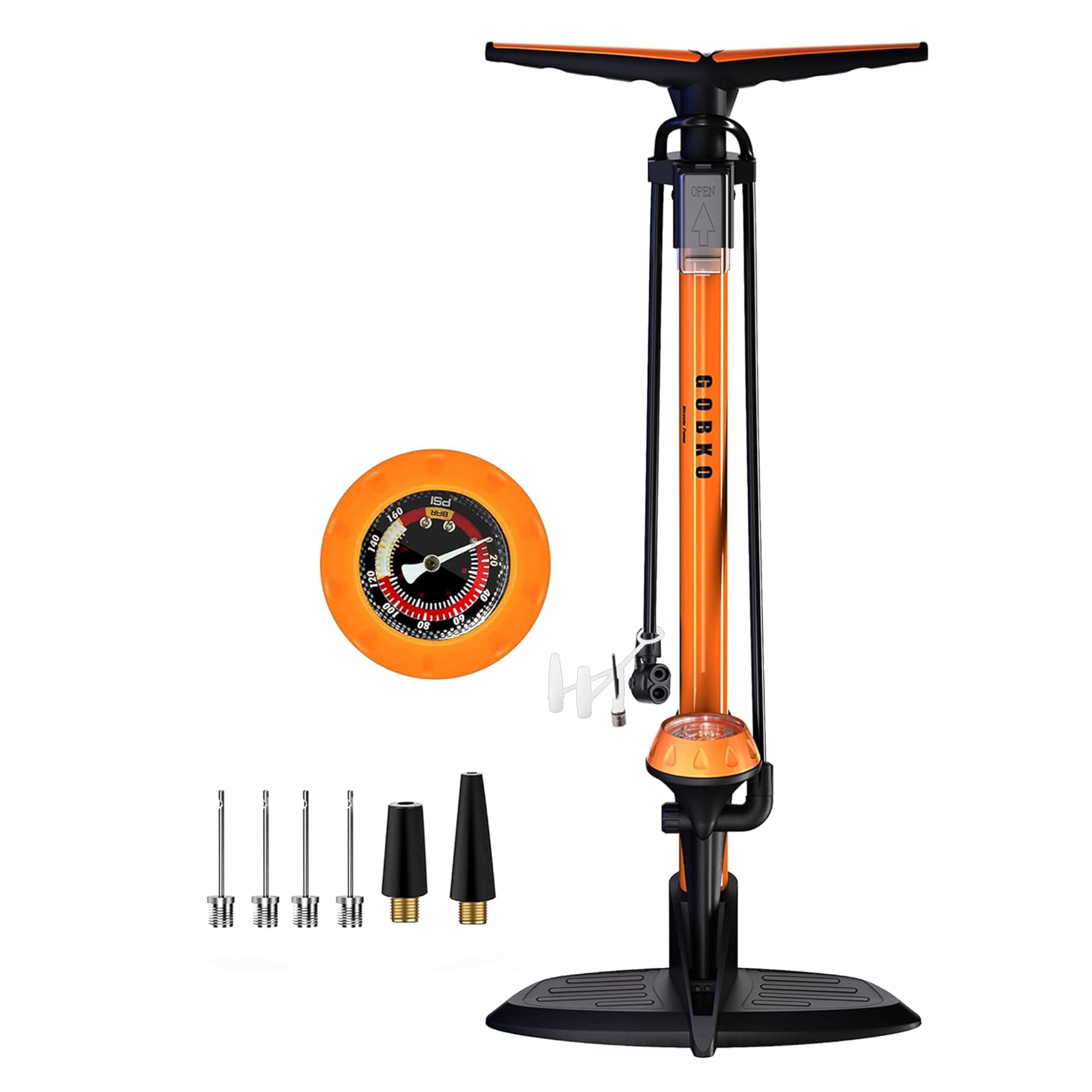 GOBKO Bomba de Bicicleta Bomba de Pie con Manómetro, Bomba de Bicicleta con Presta y Schrader Bomba de Neumático Multifuncional para Bicicletas Bomba de Bolas Deportivas 160Psi &11Bar