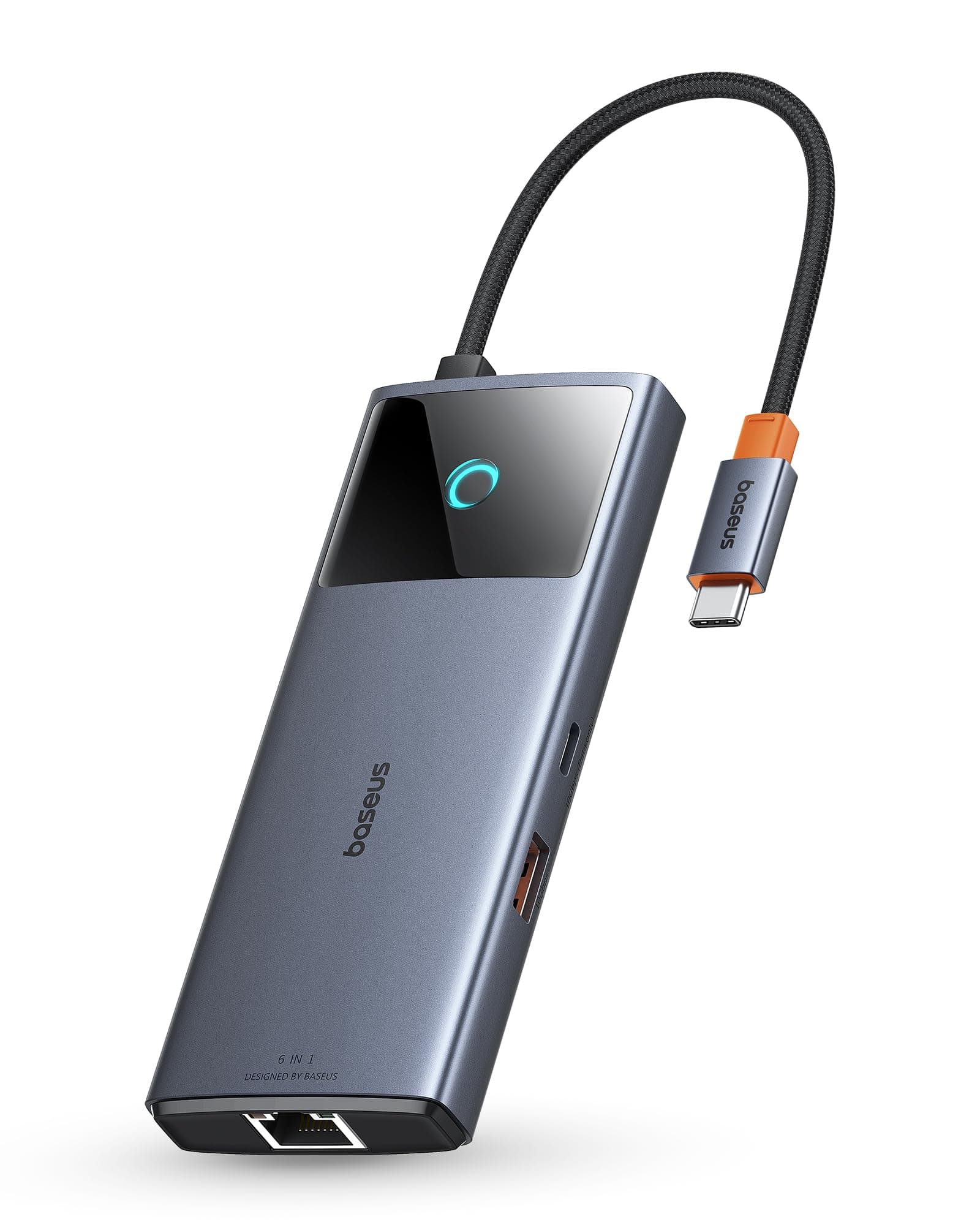Baseus Hub USB C 10Gbps Adattatore USB 3.2 con Gigabit Ethernet, 4K@60Hz HDMI, 2 USB-A, USB-C, 100W PD, 6 in 1 Docking Station per iPhone 15, Computer per MacBook/Surface/Dell/iPad/Steam Deck/Samsung