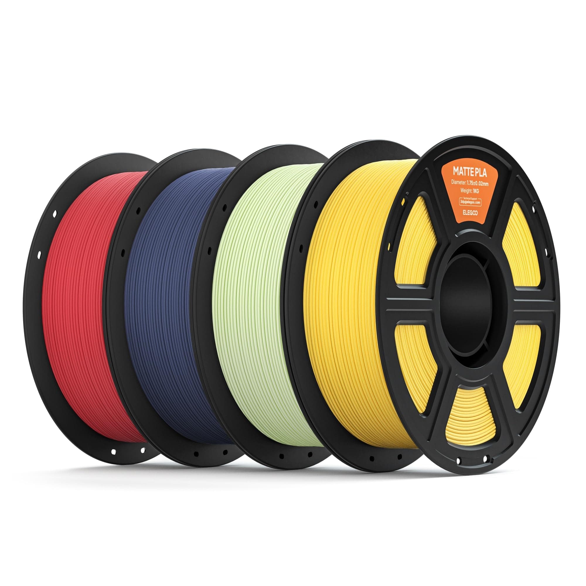 ELEGOO Filament PLA Matte Bleu Marine Rouge Rubis Vert Menthe Jaune Soleil 4KG 1,75 mm Filament PLA 3D Haute Précision, Bobine 1 kg (2,2 lbs) Compatible avec la Plupart des Imprimantes FDM