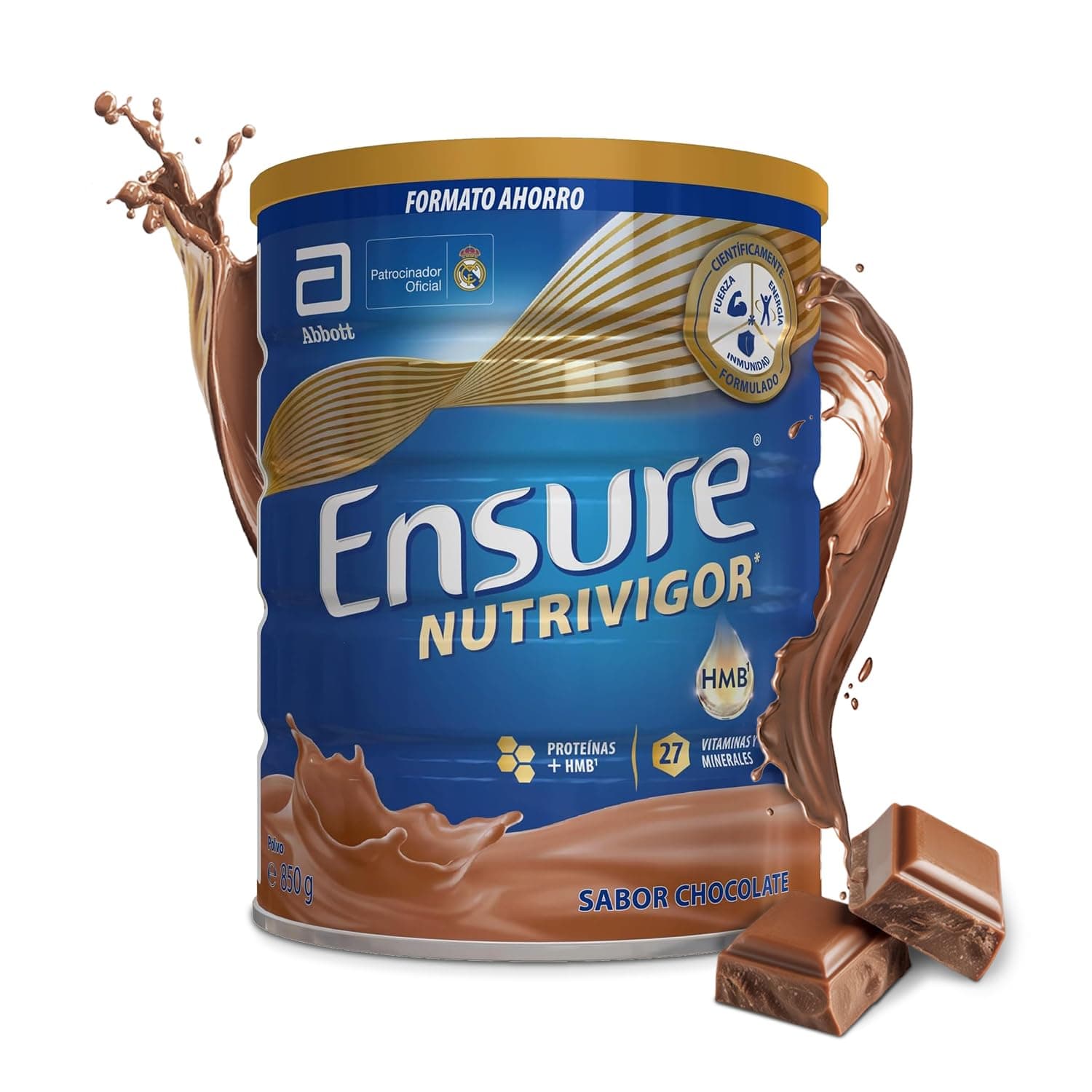 Ensure Nutrivigor - Complemento Alimenticio para Adultos, con HMB, Proteínas, Vitaminas y Minerales, como el Calcio- Sabor Chocolate- 850 g