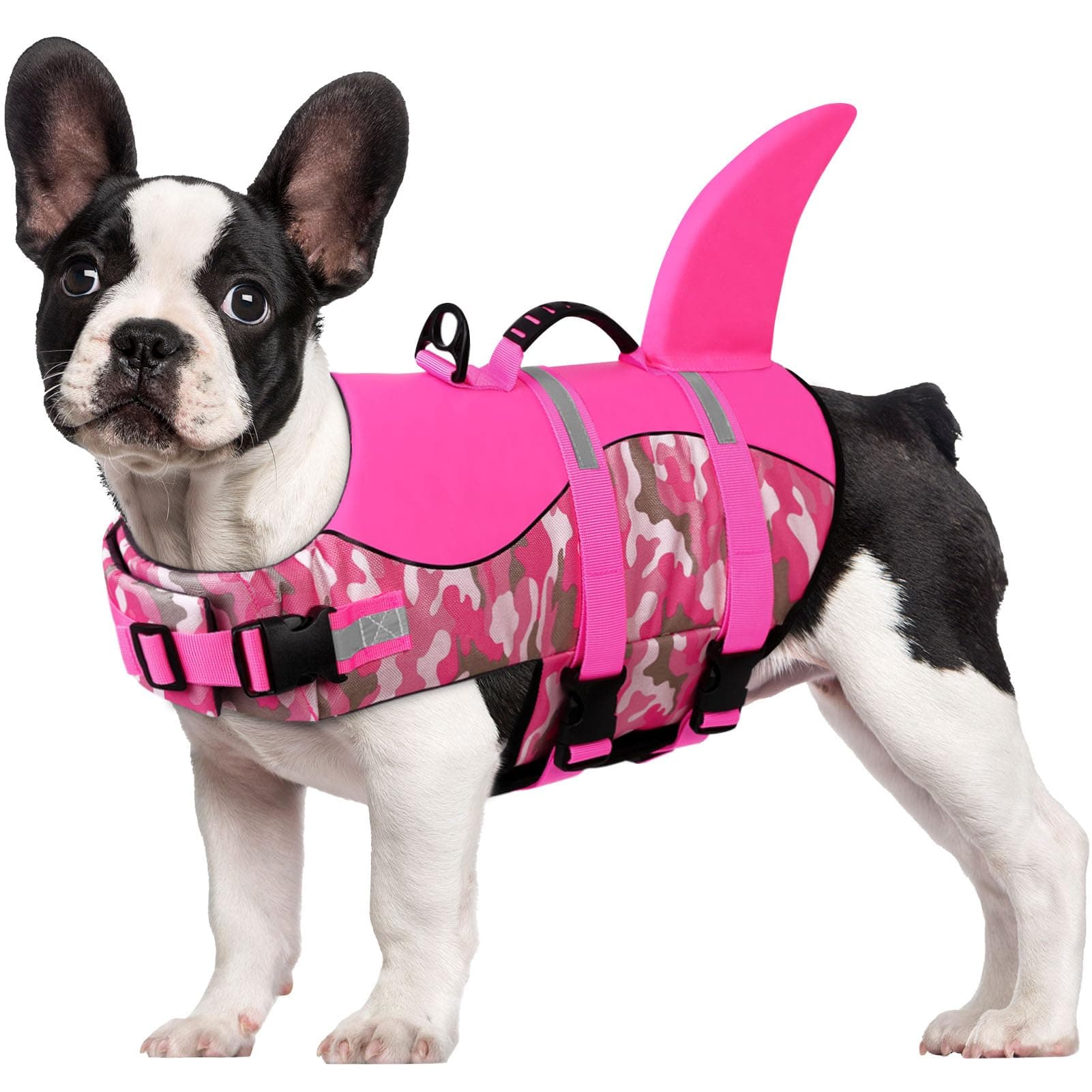CITÉTOILE Gilet de Sauvetage pour Chien, Gilet de Sauvetage pour Chien avec poignée et réfléchissant, avec Une Bonne flottabilité, léger et sûr pour Les Sports Nautiques, Rose, Camouflage, L