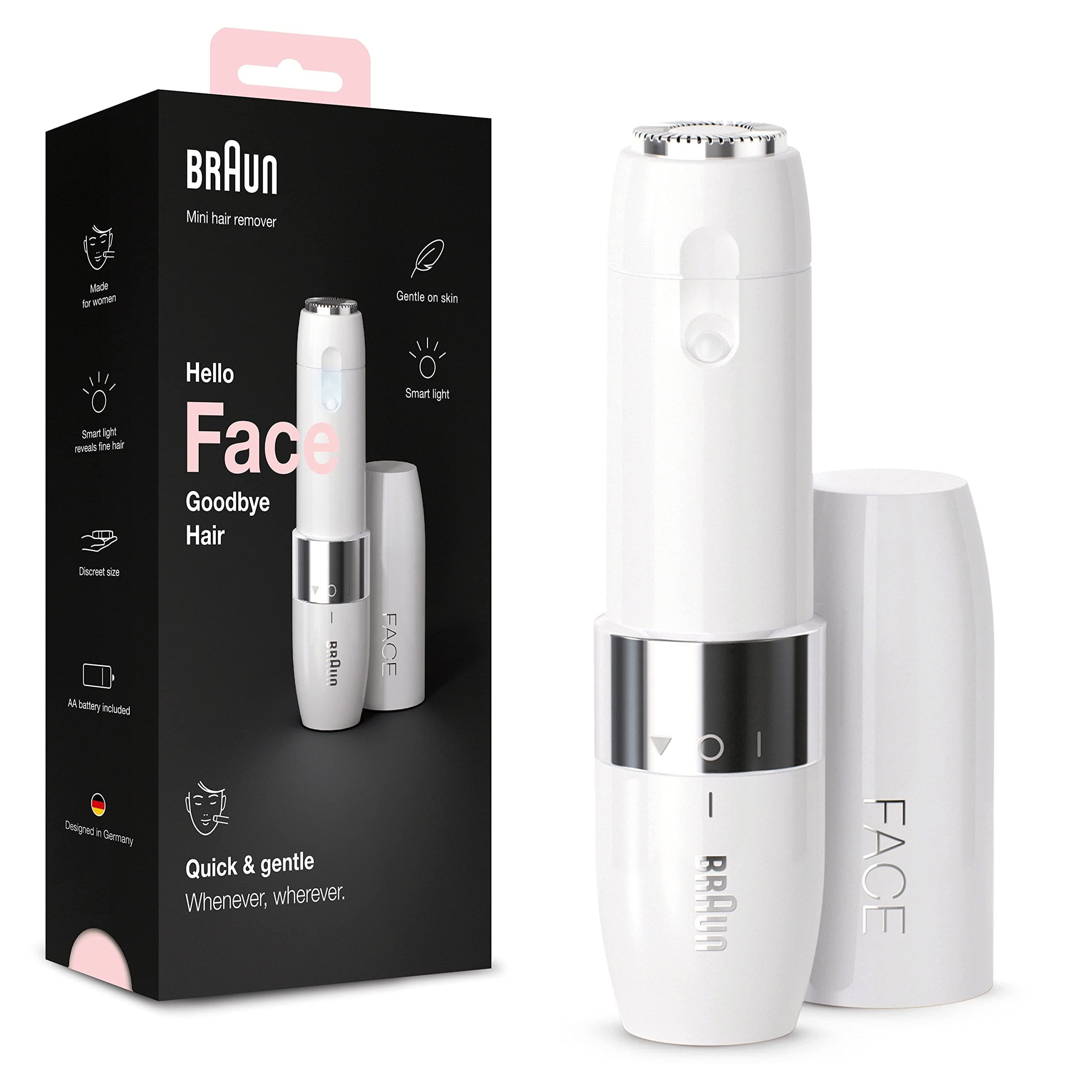 Braun Rasoir Visage Électrique Pour Femme Face Mini FS1000 Blanc, Rapide Et Doux, Pour Les Lèvres Supérieures, Menton Et Joues, Pour Une Application Du Maquillage Plus Facile, Portable