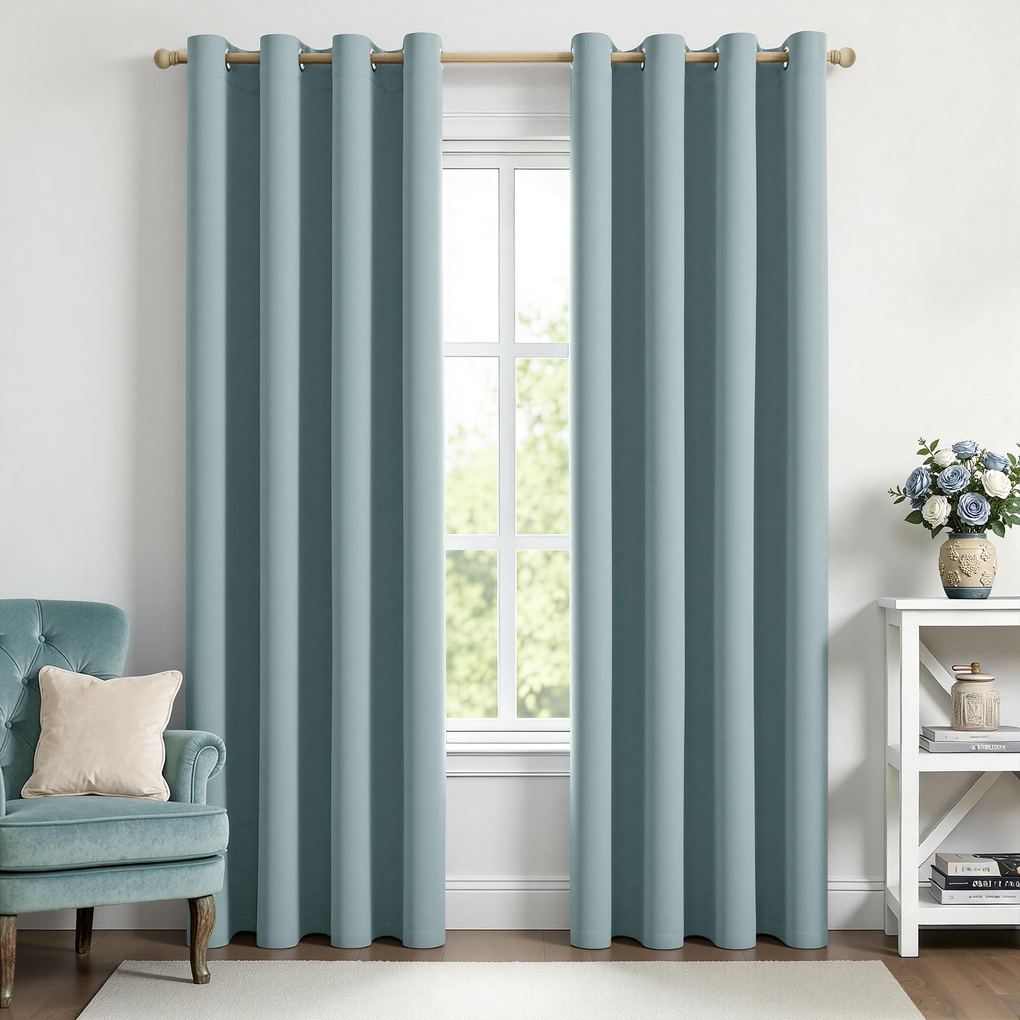 MIULEE Verdunklungsvorhänge Vorhänge Blickdicht 2er Set 245 cm Lang, Gardinen Ösen Abdunkelnde Vorhänge Wohnzimmer Schlafzimmer, Fenster Gardine Verdunkelung Thermovorhang, Helles Blau