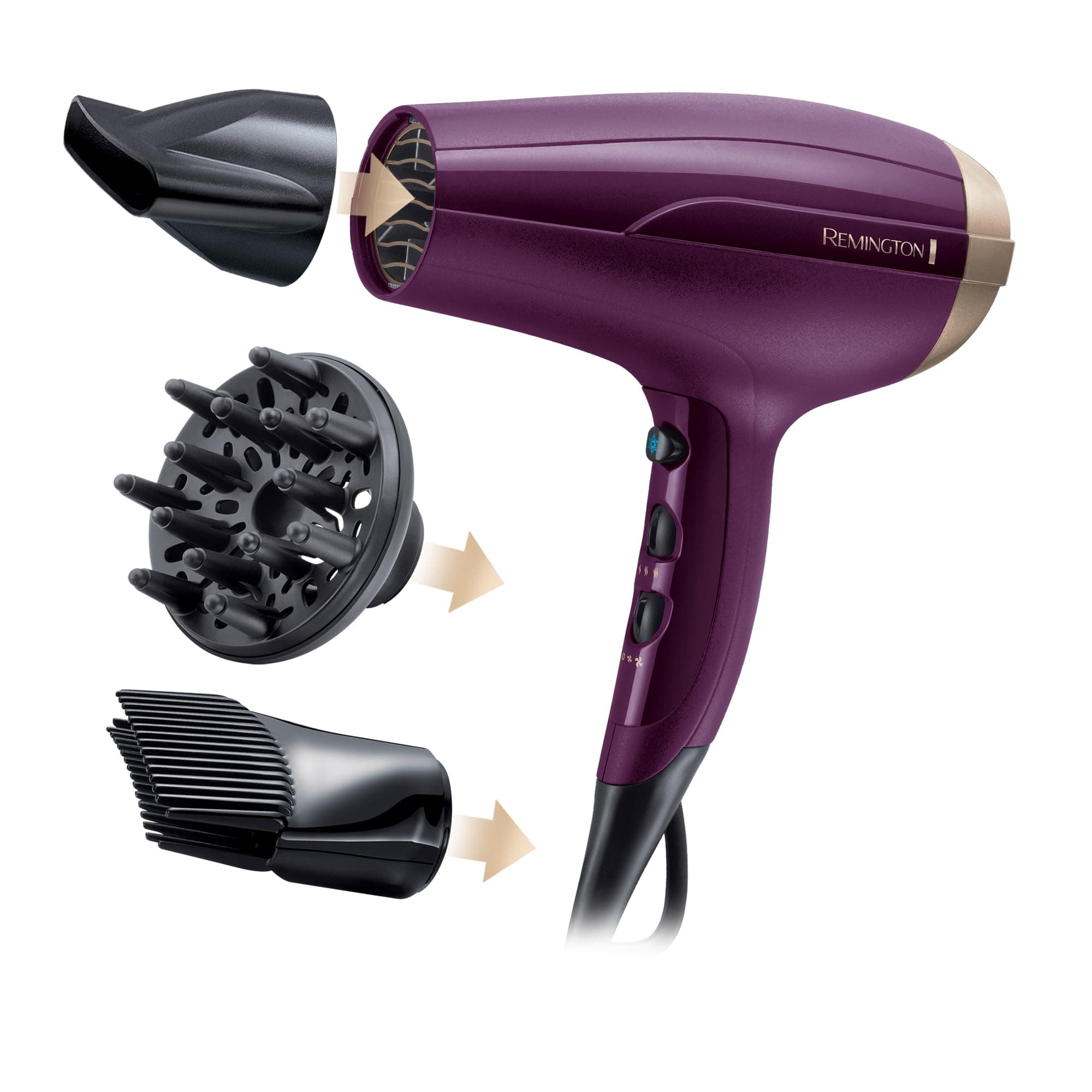 Remington Sèche-cheveux Ionique rapide & Volume, Your Style (2300W, léger, versatile, ionique, brillance sans frisottis, set de coiffure avec concentrateur, diffuseur, peigne volume) D5219