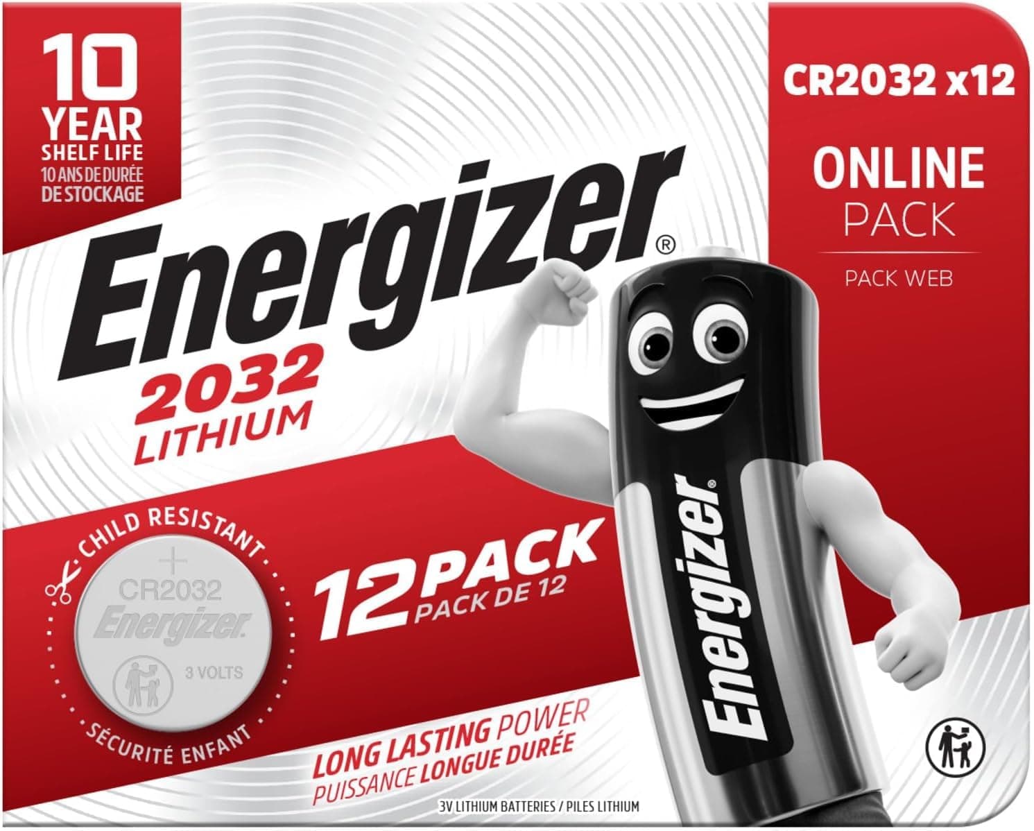 Energizer Lithium CR2032 Pile Bouton (Lot de 12), 3V pour AirTag | Clés, Maison, Sport et médical, Emballage sécurisé, Conservation 10 Ans [Exclusivité Amazon]