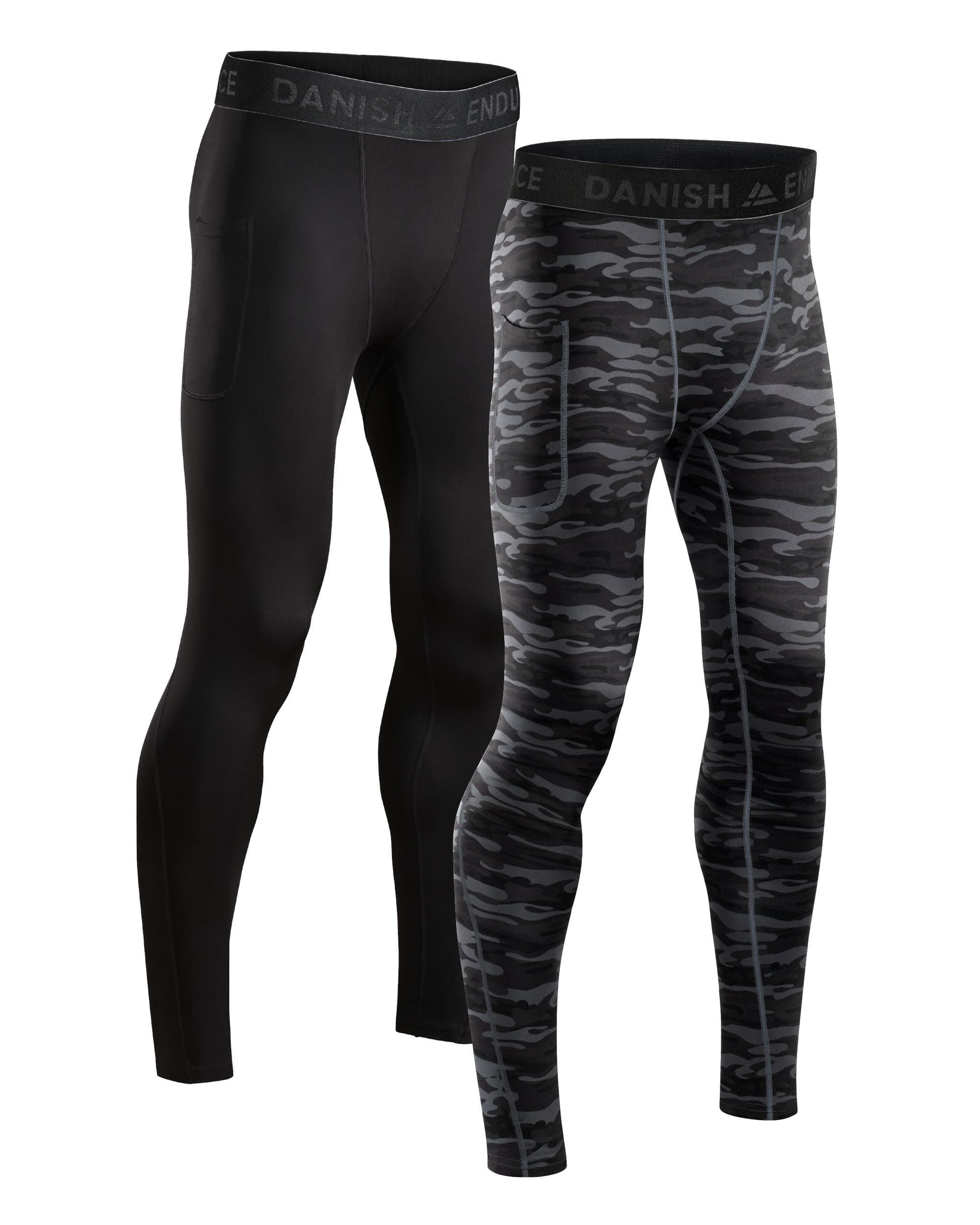 DANISH ENDURANCE 2er Pack Laufhose Herren Lang, Kompressionshose, Sportleggings mit Taschen, Winter Sporthose, Lauftights, Leichte & Bequeme Funktionshose