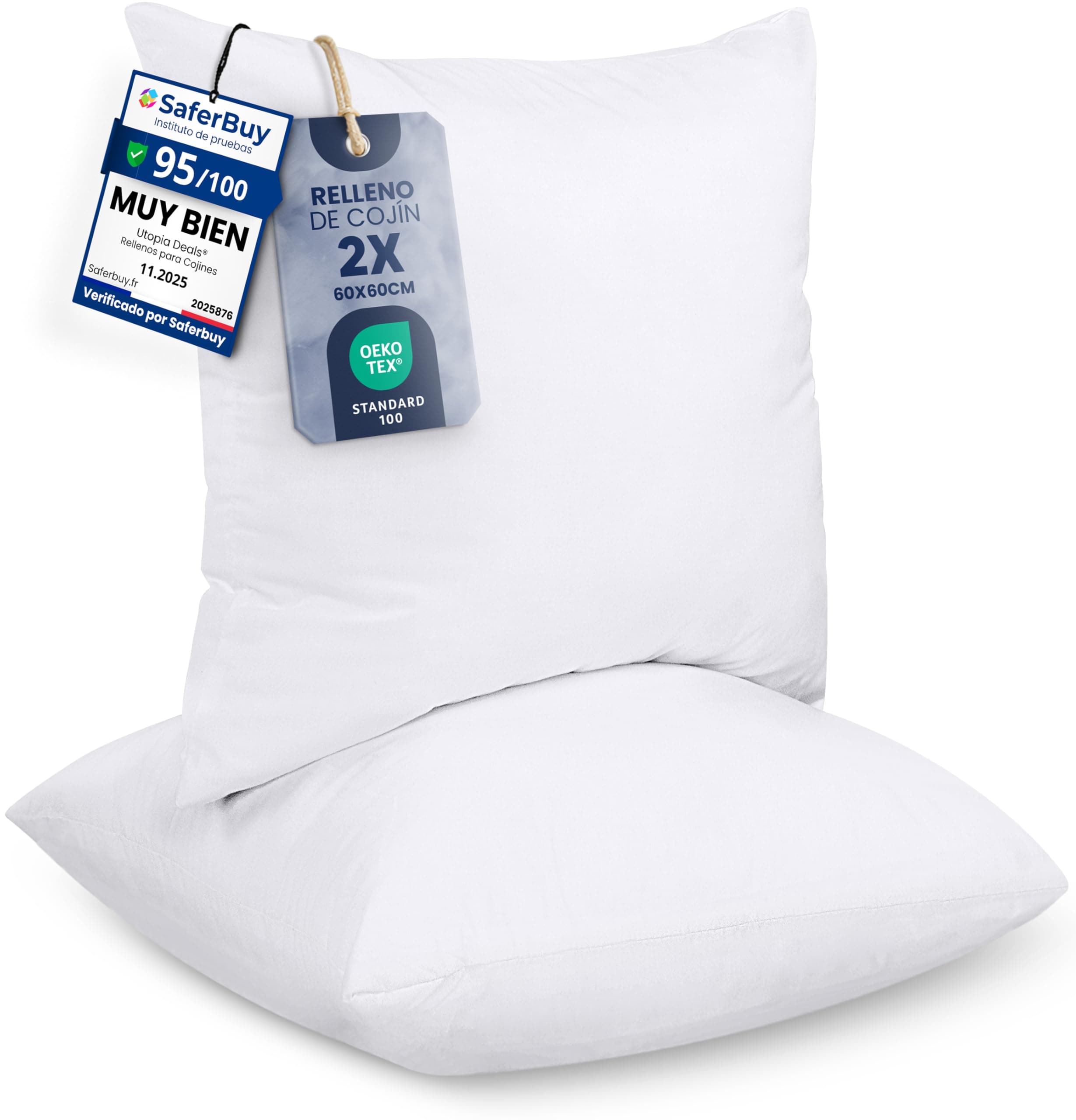 Utopia Bedding Relleno de Cojín 60 x 60 cm (2 Unidades), Fibra Virgen Siliconada, Almohadas de Sofá (Blanco)