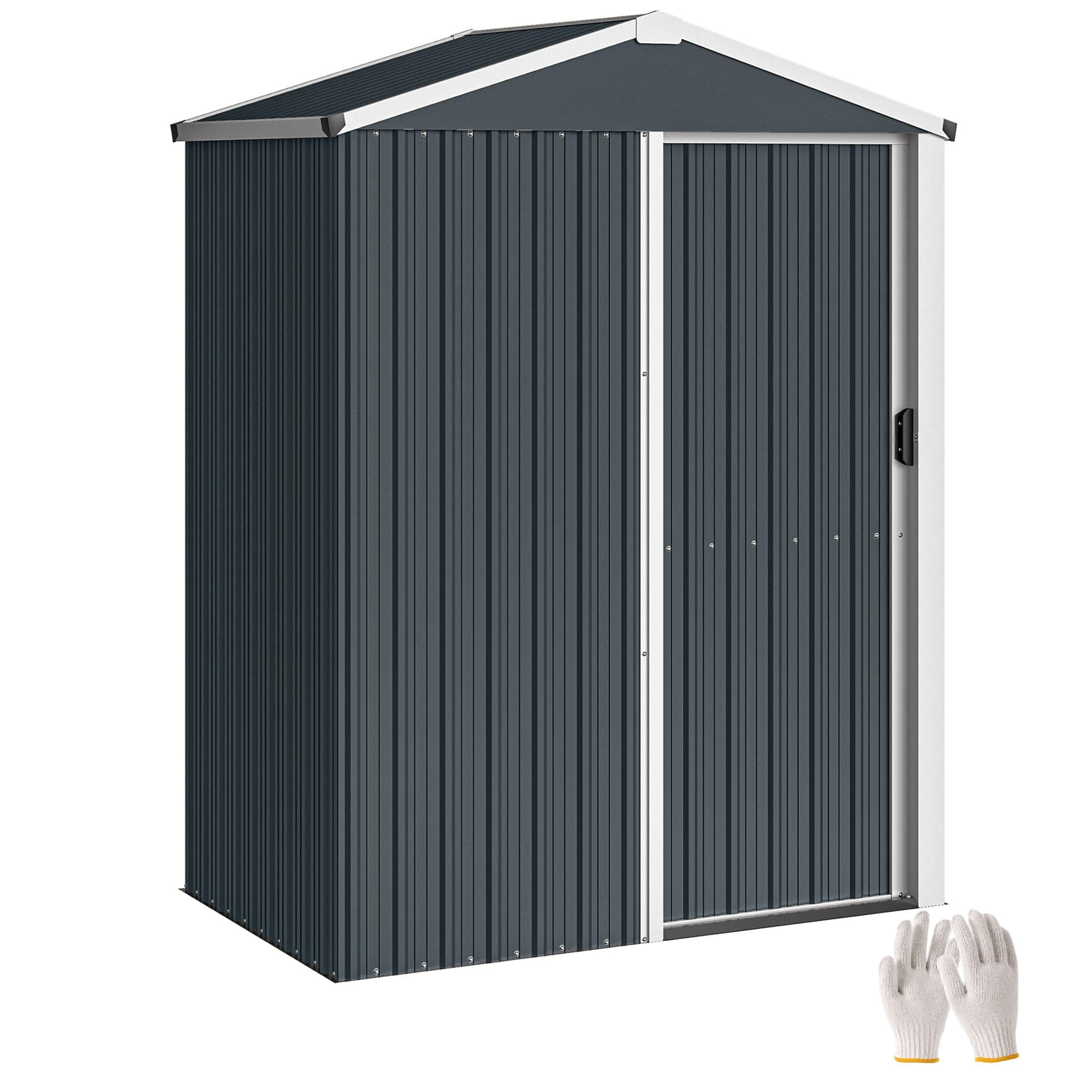 Outsunny Abri de Jardin en métal avec Porte coulissante verrouillable, Toit Pointu, Gants, cabanon de Jardin extérieure et Rangement Outils en Acier galvanisé 136 x 87 x 179 cm Gris foncé