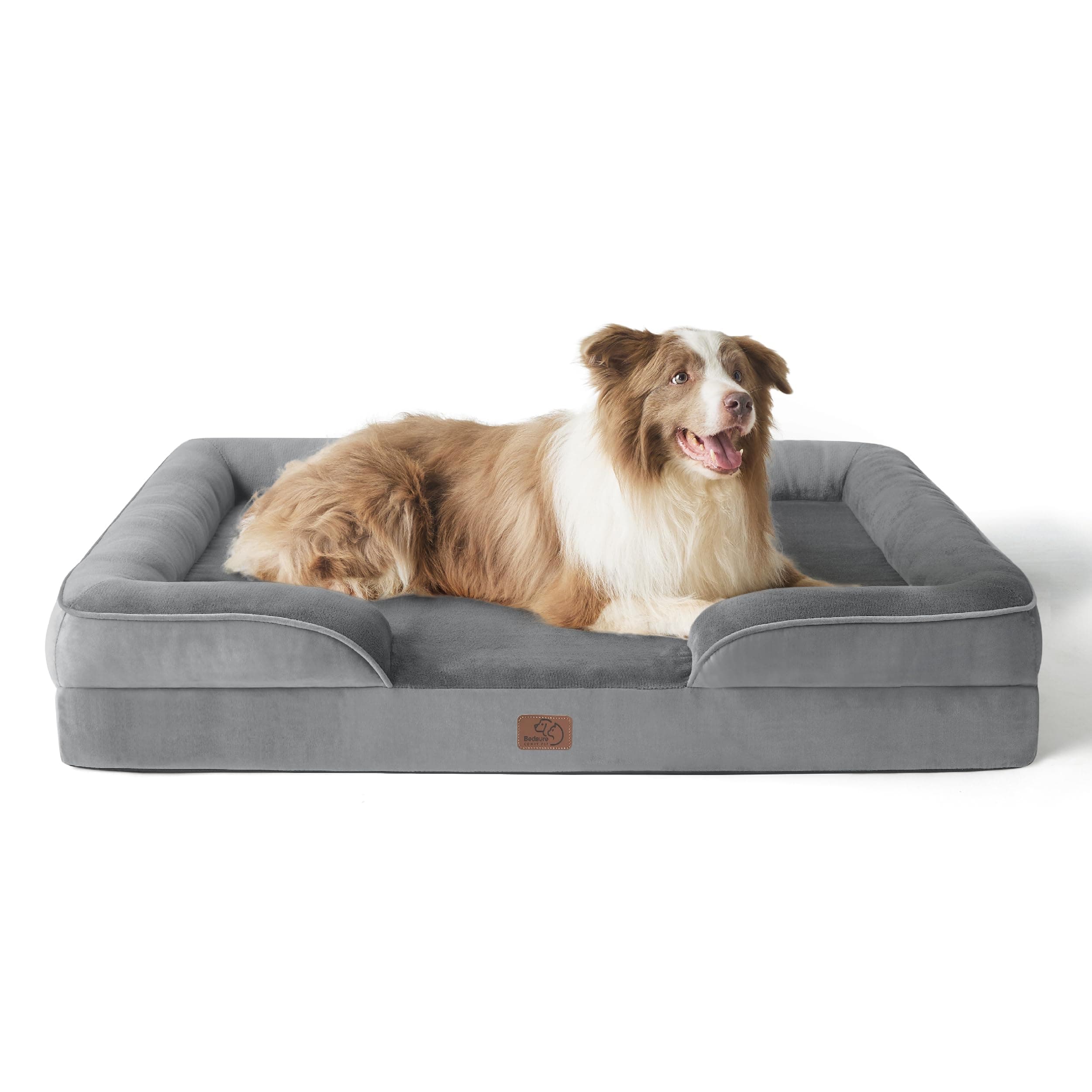 Bedsure Letto per Cani Grande 97x71x17cm - Divano per Cani Taglia Grande in Uovo Foam, Colore Grigio, Cuscino per Cani Sfoderabile e Lavabile