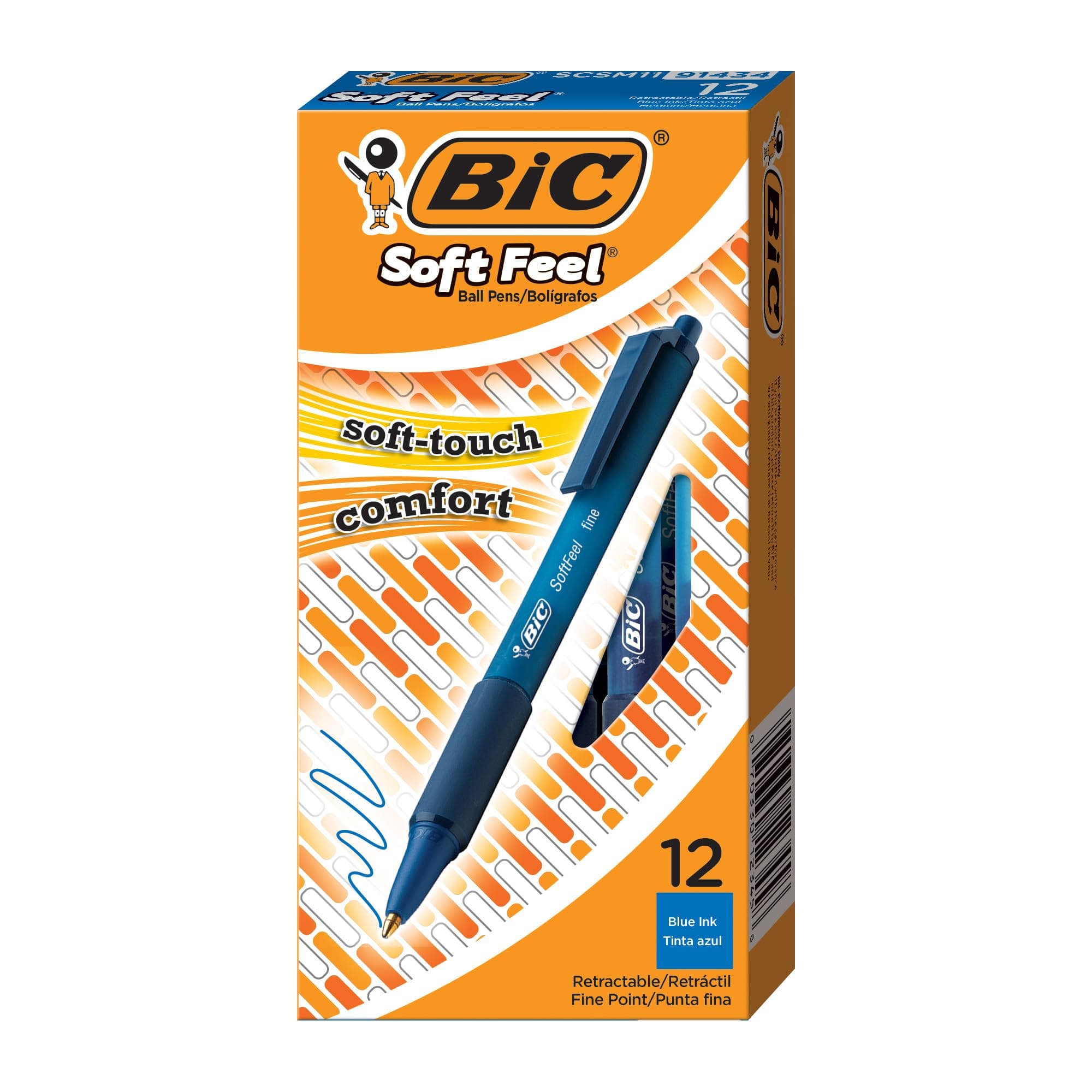 BIC Soft Feel Clic Druckkugelschreiber Blau – Clip, Einziehbar (Retractable), 12 Stück